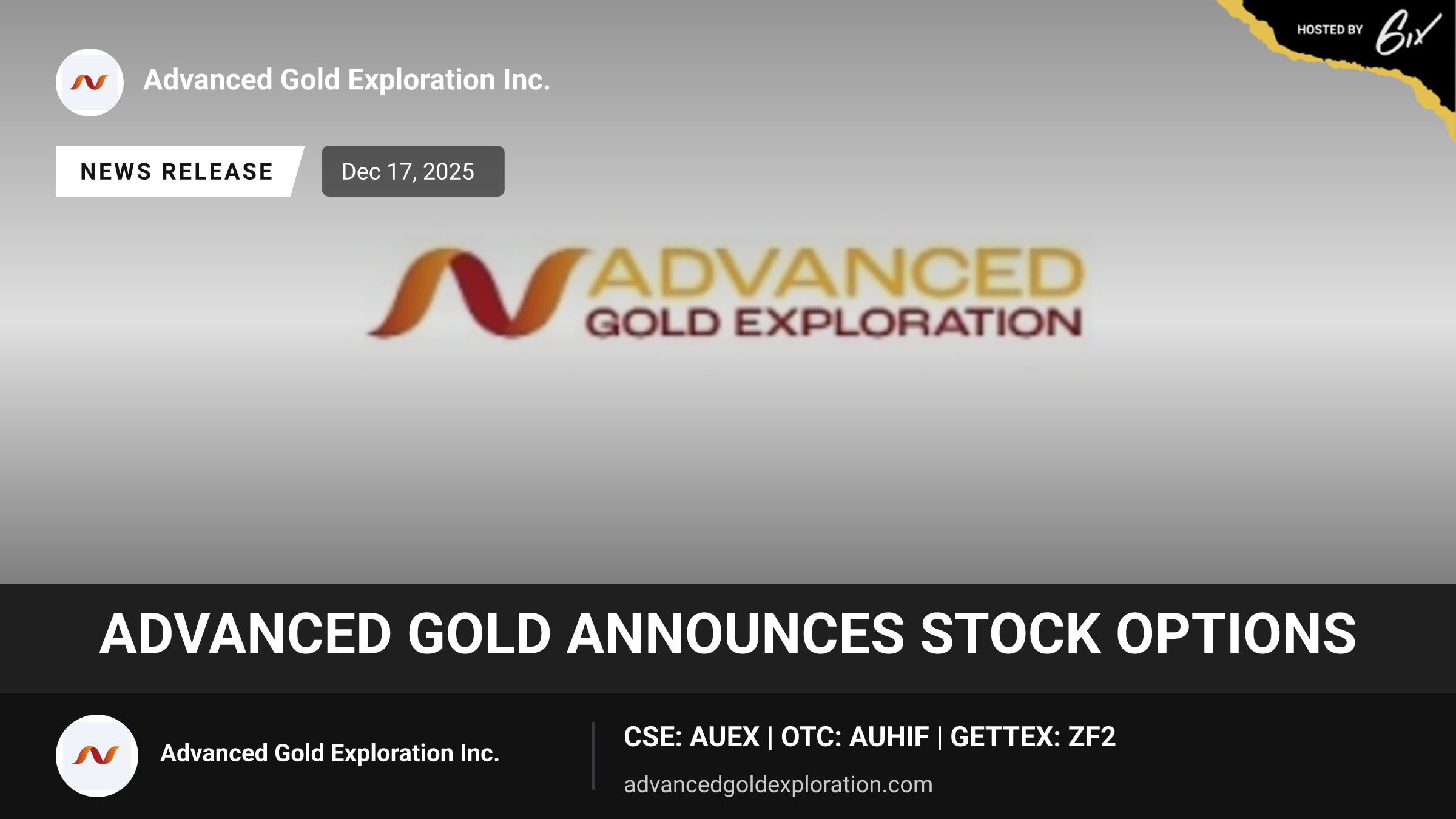 Advanced Gold Announces Stock Options