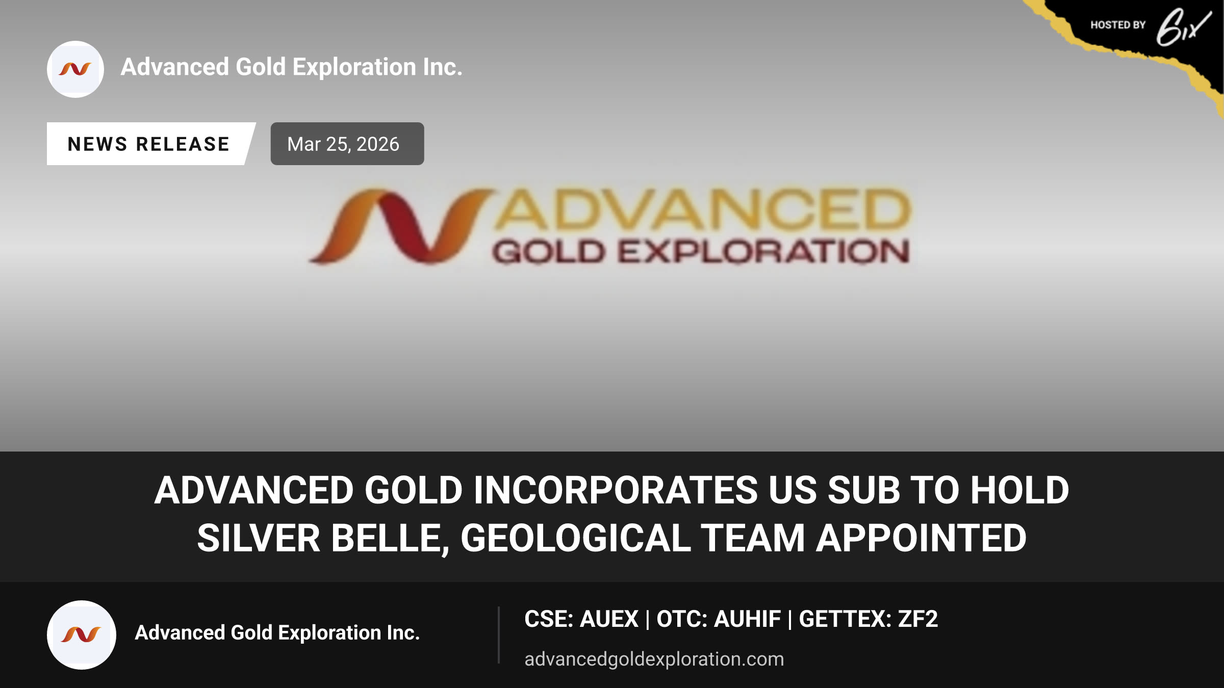 Advanced Gold Incorporates US Sub to Hold Silver Belle, Geological Team Appointed