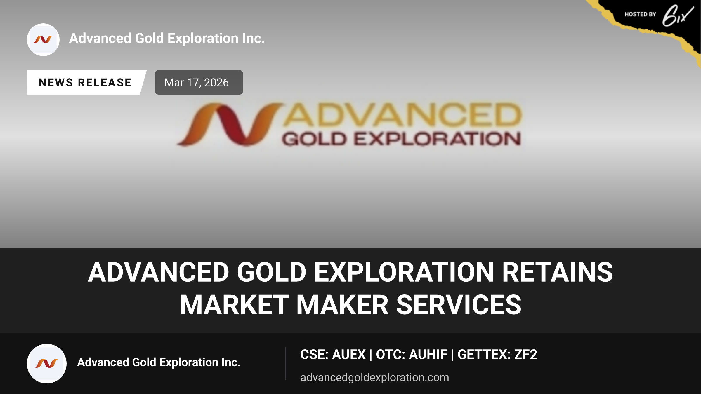 Advanced Gold Exploration Retains Market Maker Services