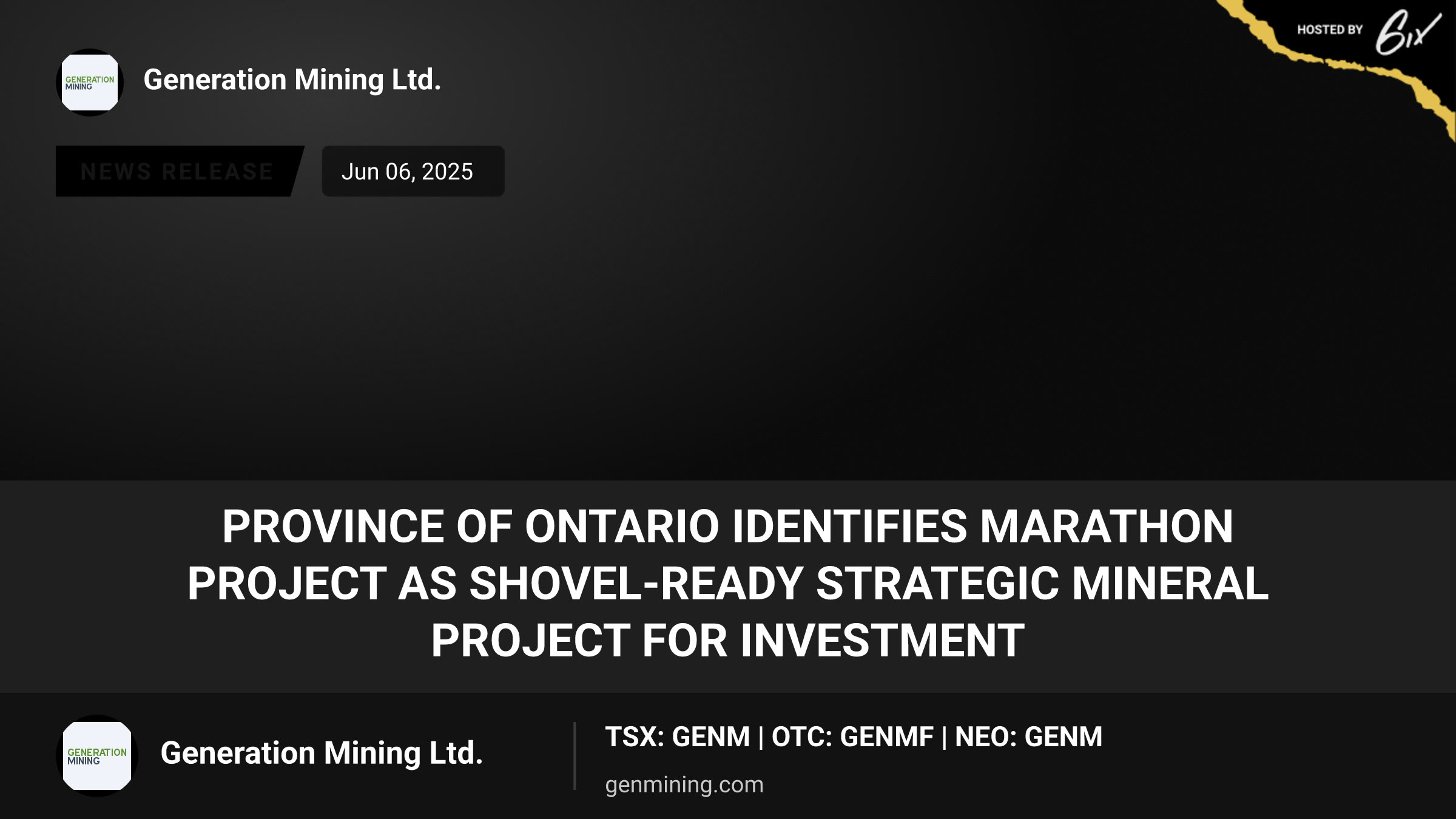 Province of Ontario identifies Marathon Project as Shovel-Ready Strategic Mineral Project for Investment