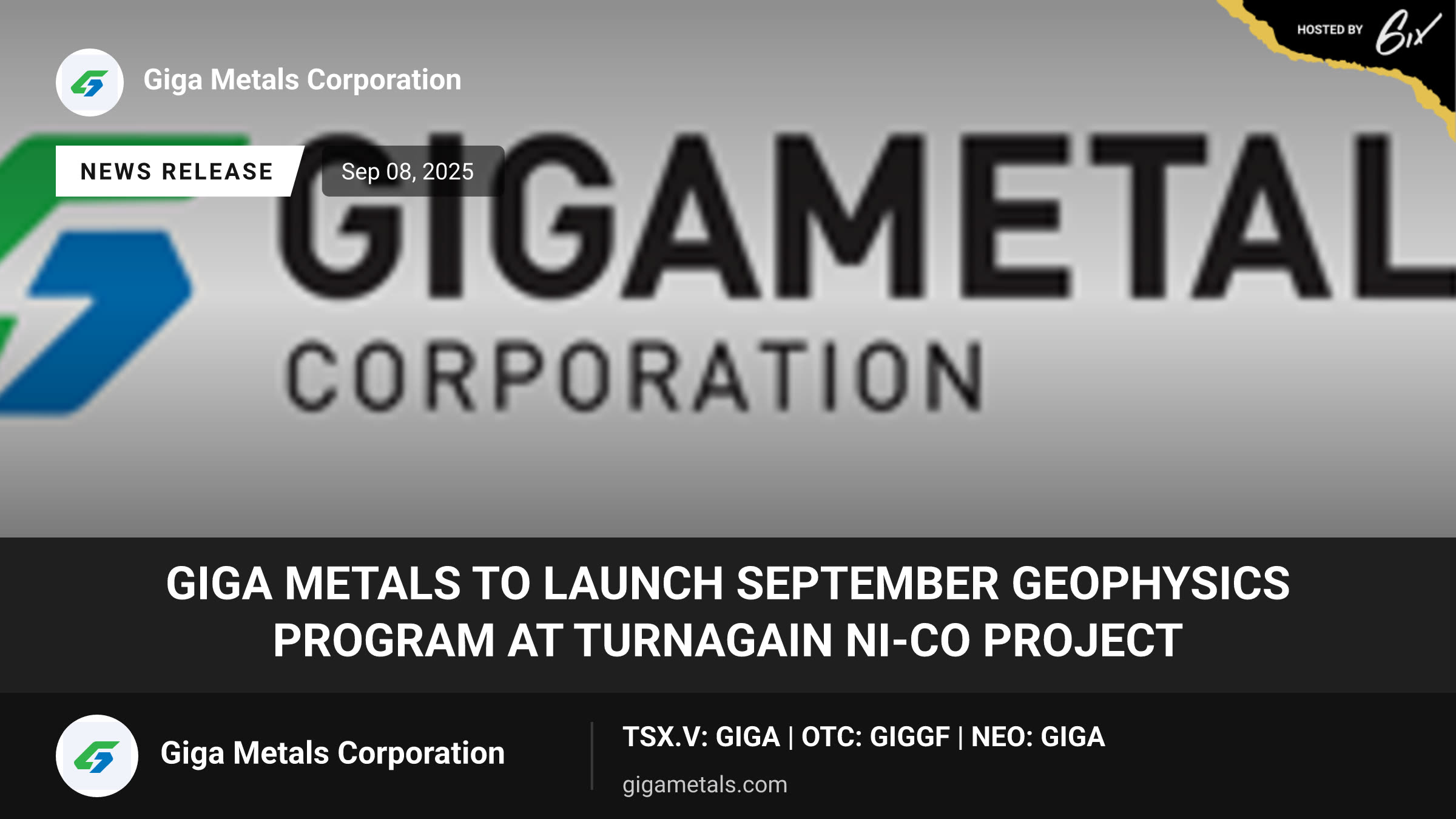 Giga Metals to Launch September Geophysics Program at Turnagain Ni-Co project