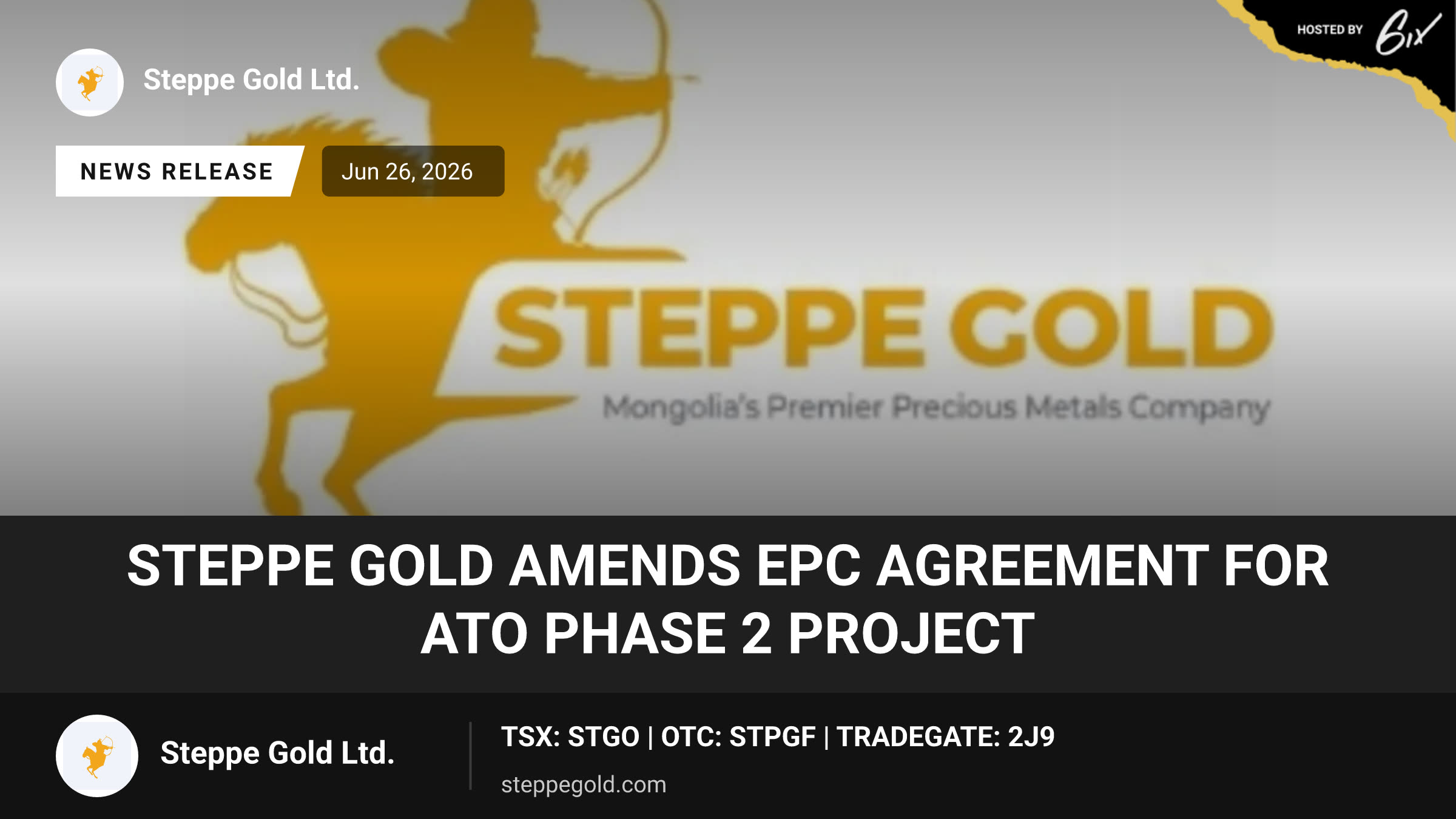 Steppe Gold Amends EPC Agreement for ATO Phase 2 Project