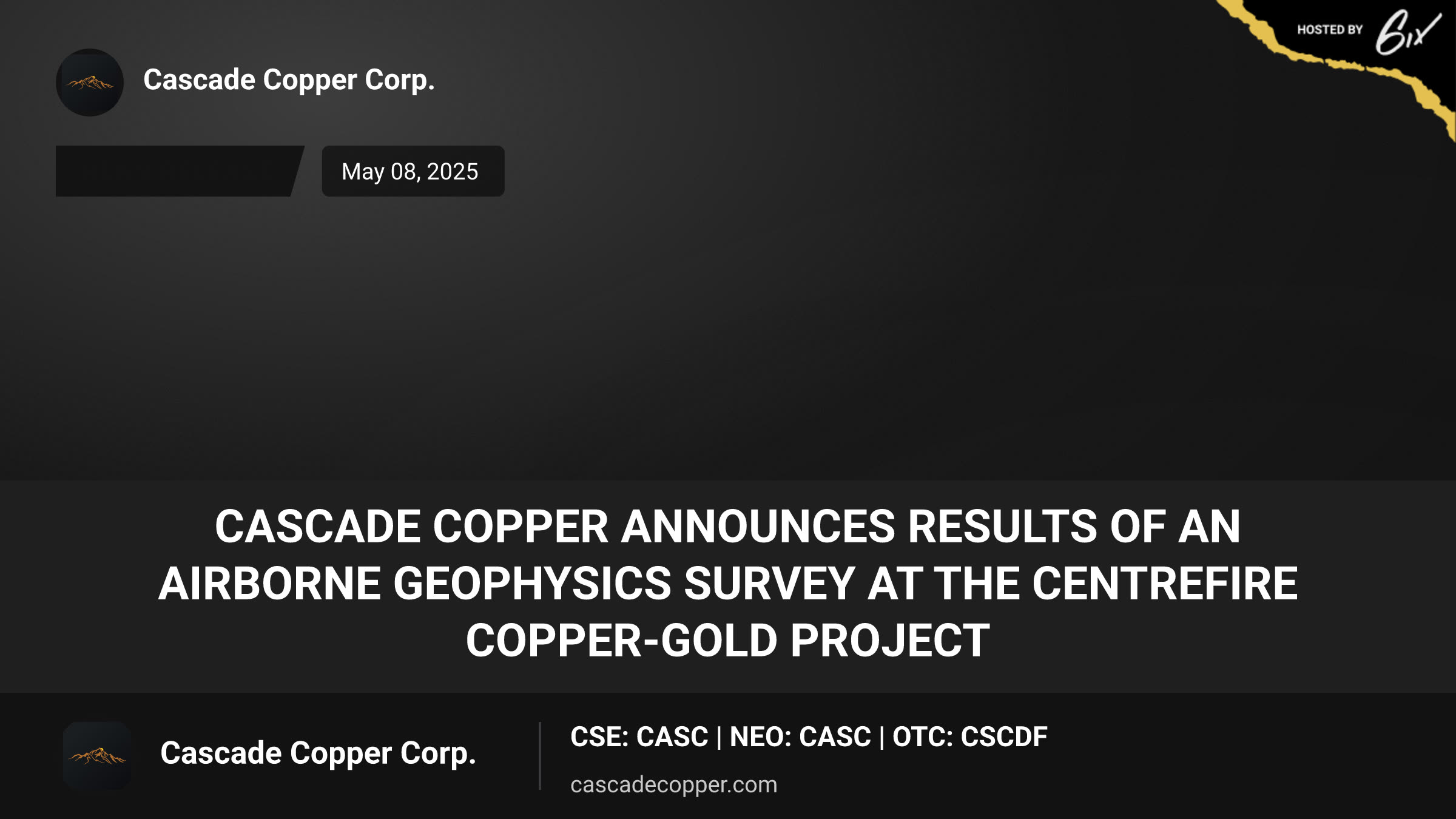 Cascade Copper Announces Results of an Airborne Geophysics Survey at the Centrefire Copper-Gold Project
