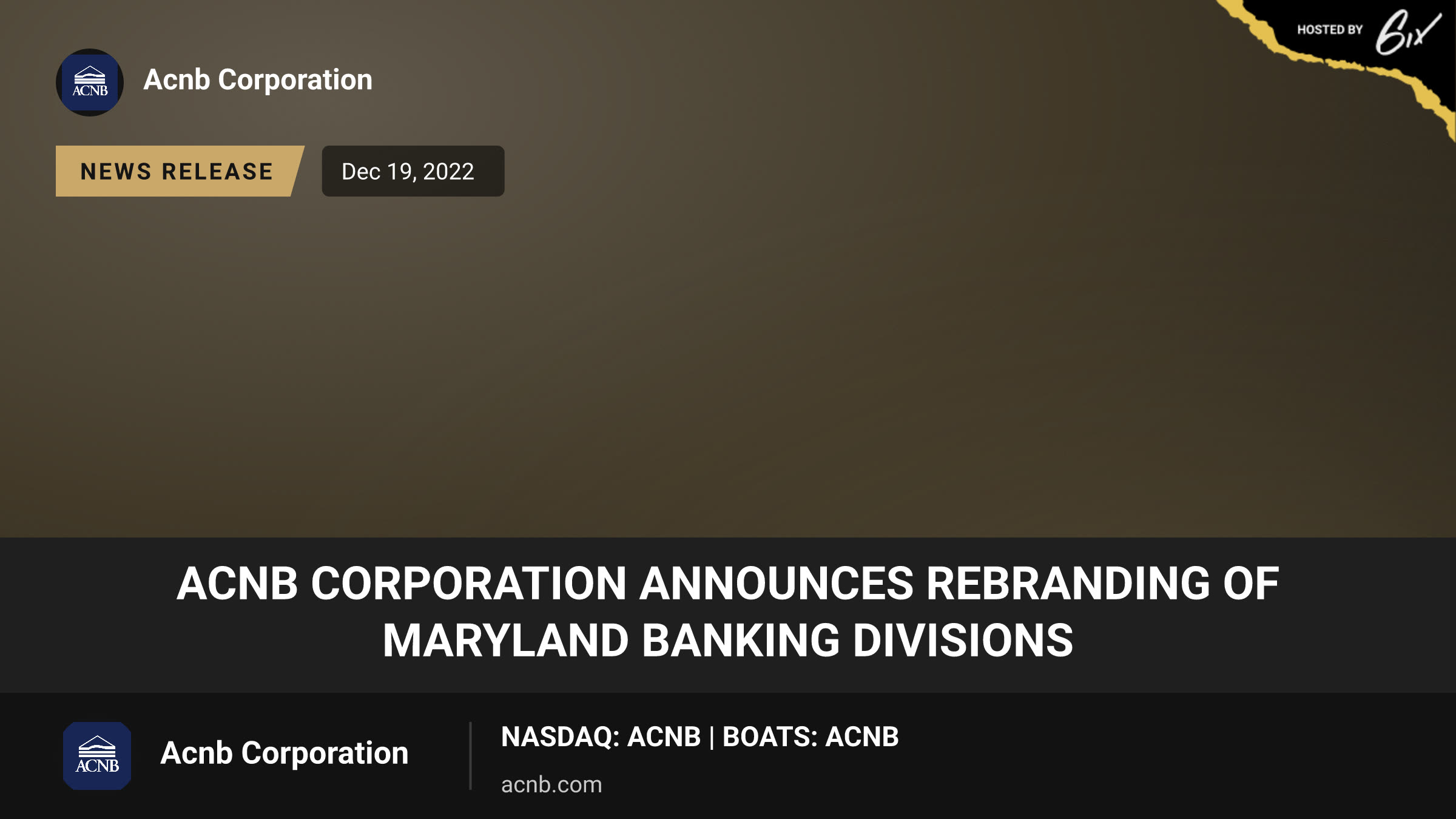 ACNB Corporation Announces Rebranding of Maryland Banking Divisions