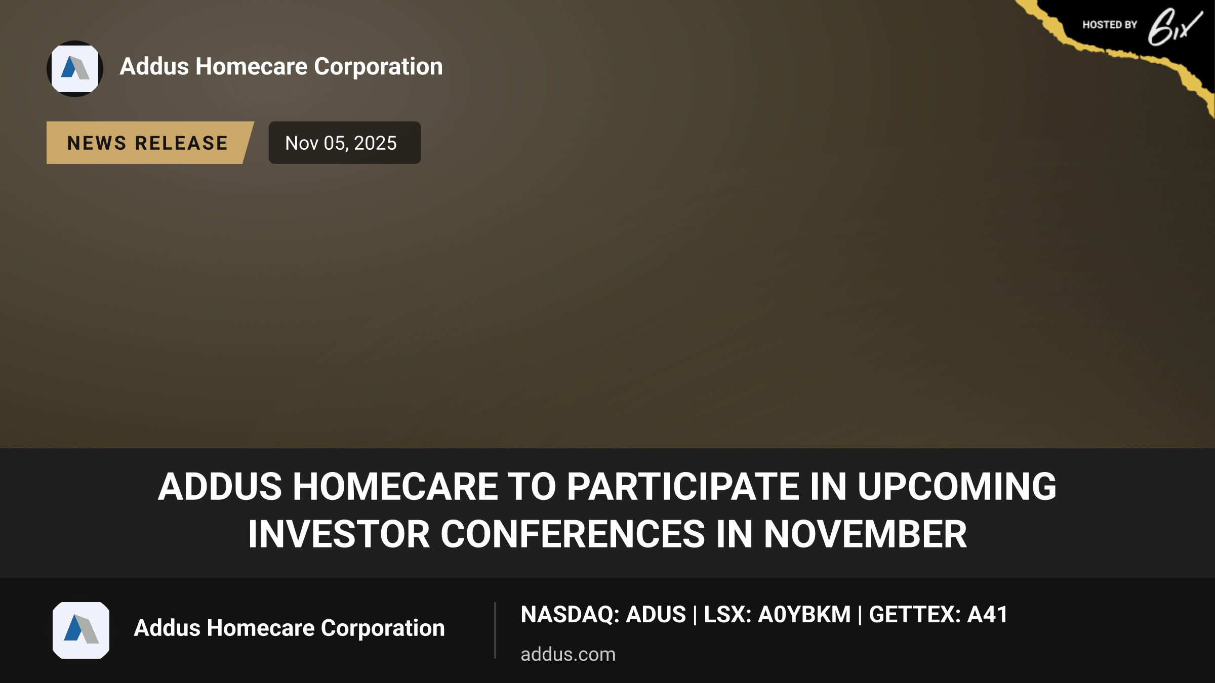 Addus HomeCare to Participate in Upcoming Investor Conferences in November