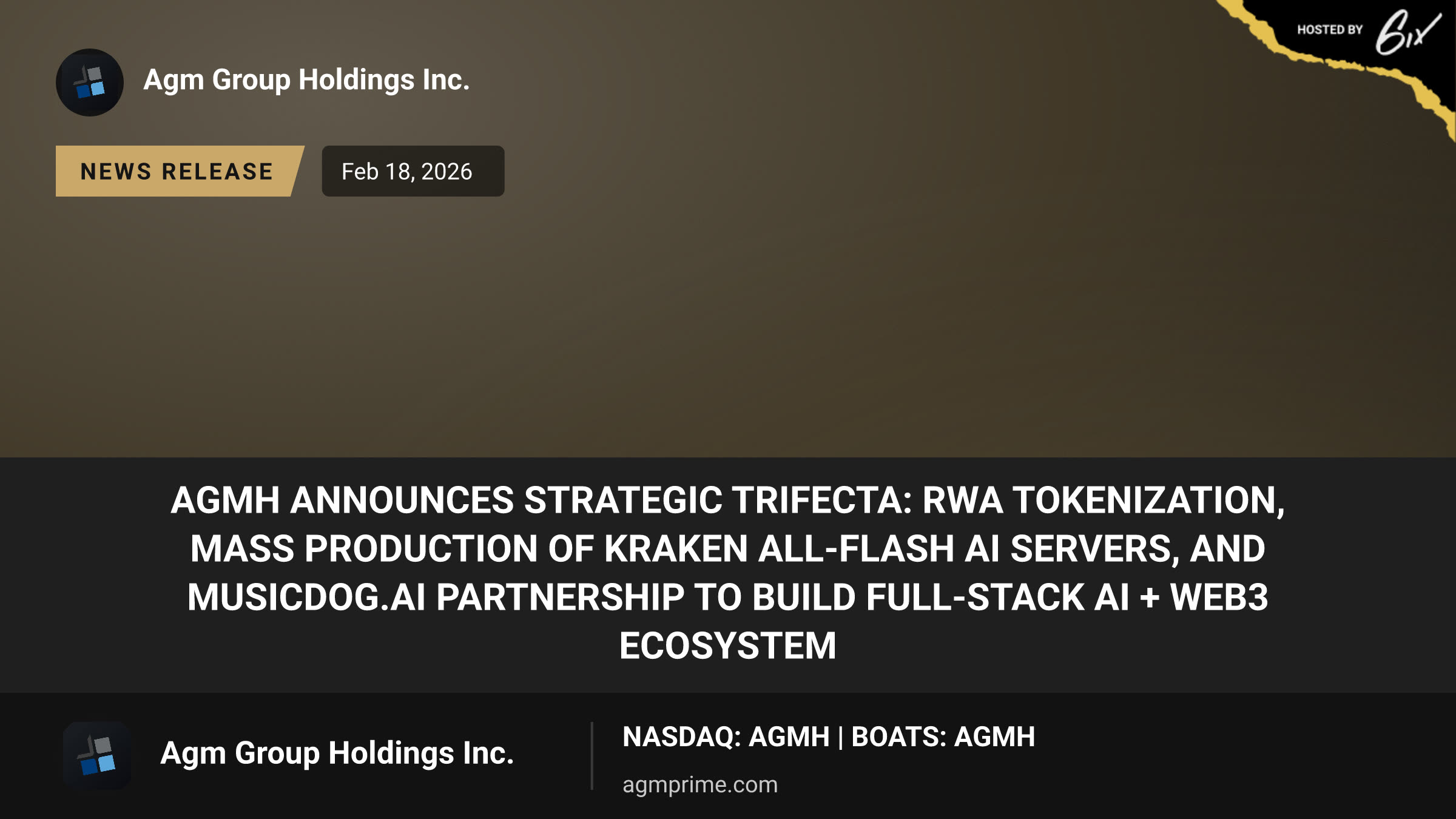 AGMH Announces Strategic Trifecta: RWA Tokenization, Mass Production of Kraken All-Flash AI Servers, and MusicDog.ai Partnership to Build Full-Stack AI + Web3 Ecosystem