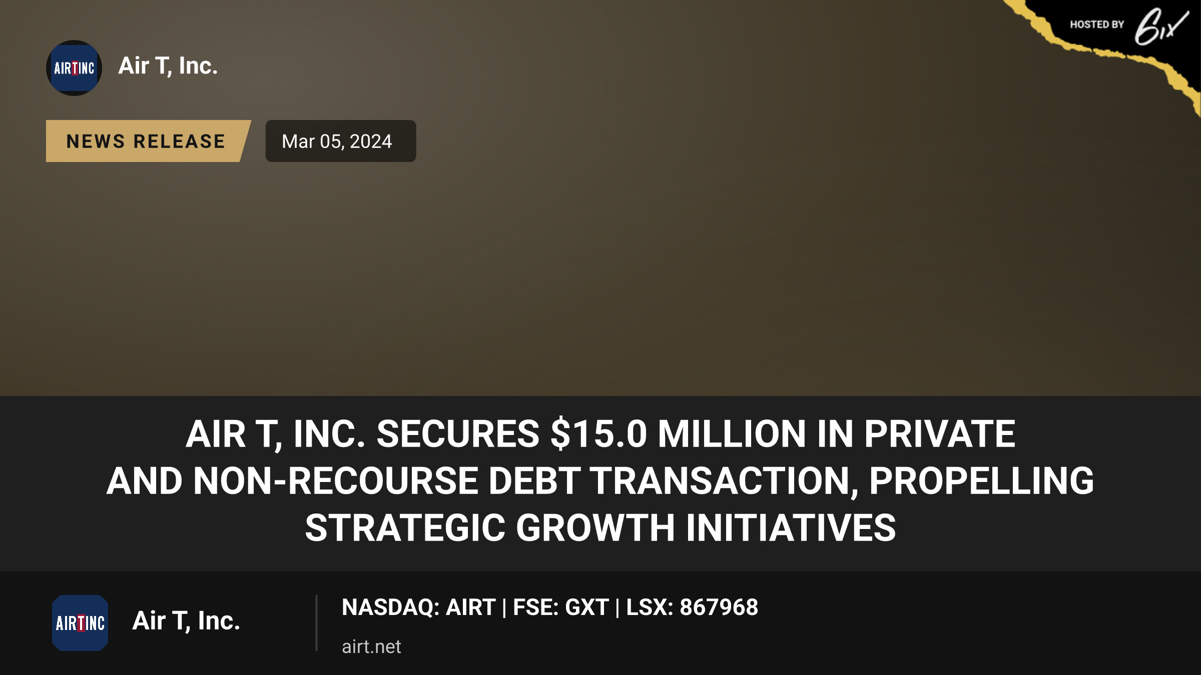 Air T, Inc. Secures $15.0 Million in Private and Non-Recourse Debt Transaction, Propelling Strategic Growth Initiatives