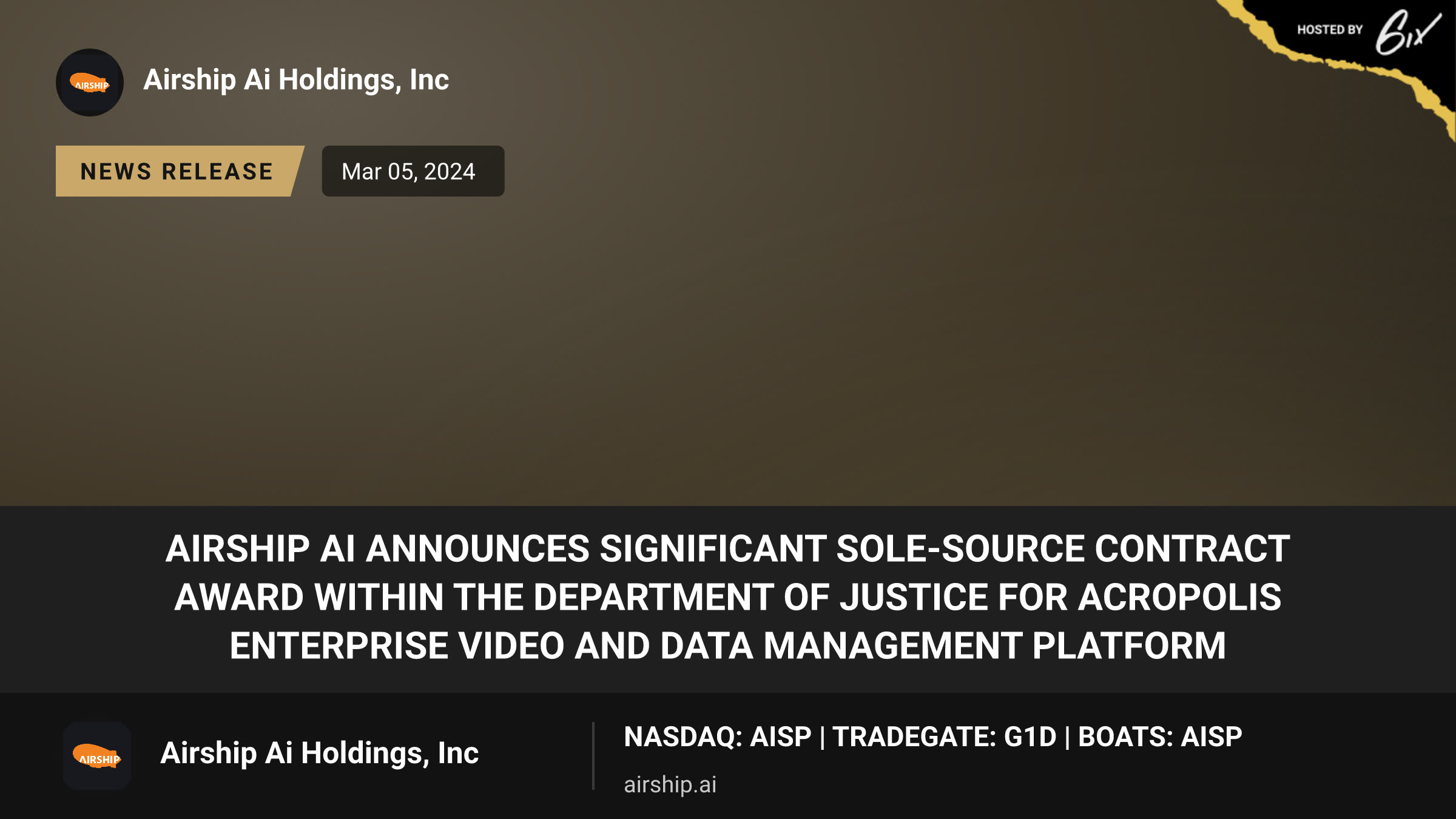 Airship AI Announces Significant Sole-Source Contract Award within the Department of Justice for Acropolis Enterprise Video and Data Management Platform