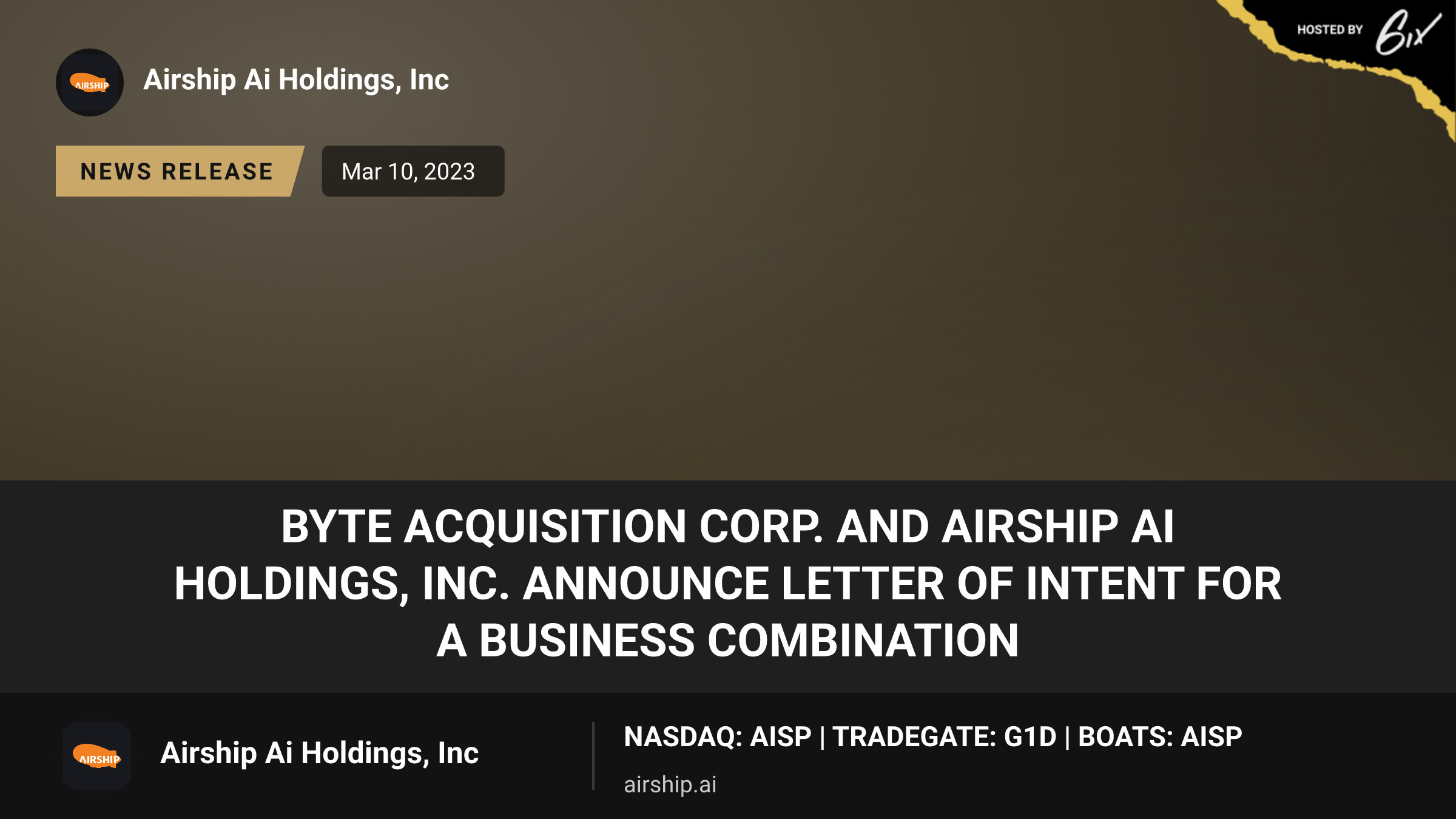 BYTE Acquisition Corp. and Airship AI Holdings, Inc. Announce Letter of Intent for a Business Combination