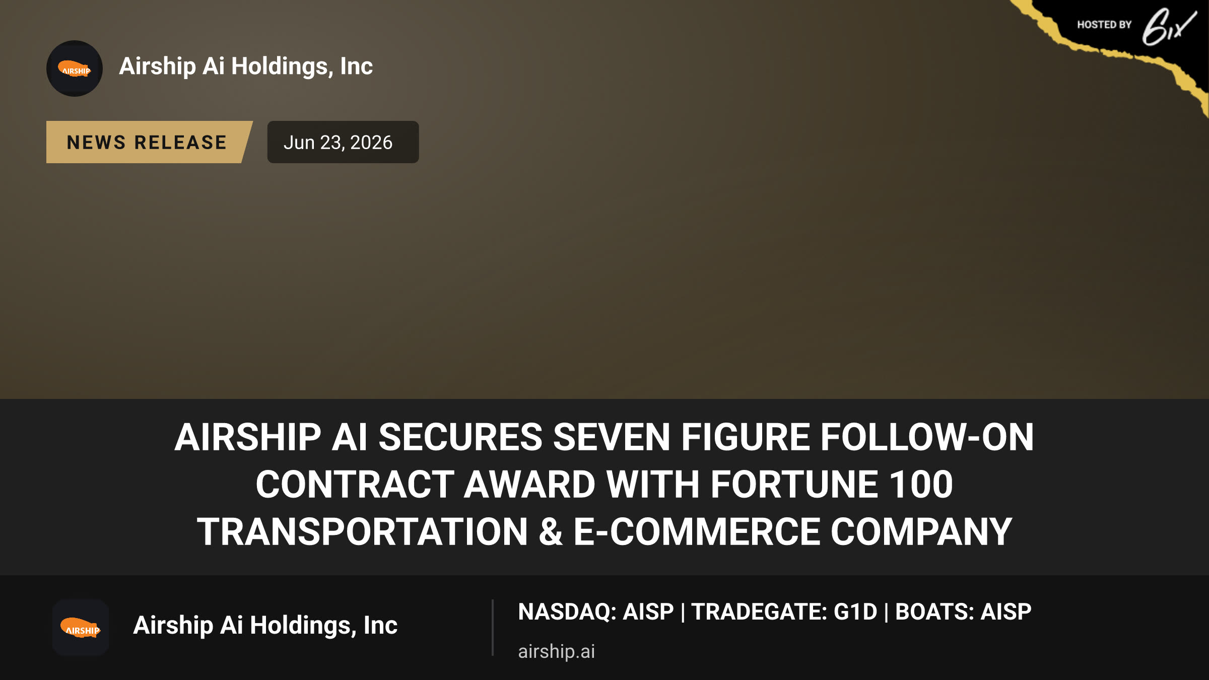 Airship AI Secures Seven Figure Follow-On Contract Award with Fortune 100 Transportation & E-Commerce Company