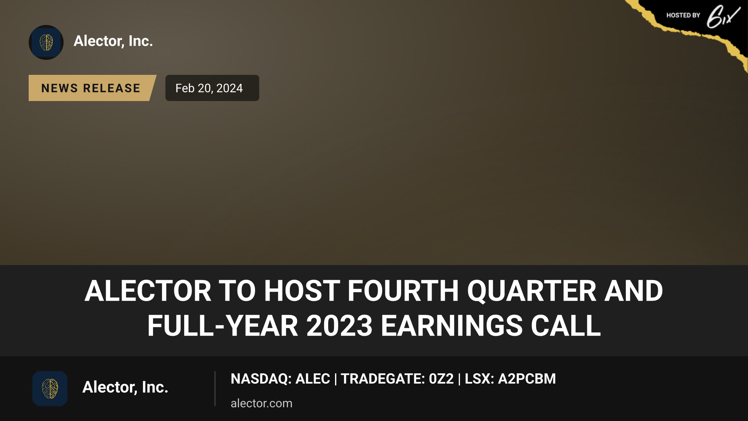 Alector to Host Fourth Quarter and Full-Year 2023 Earnings Call