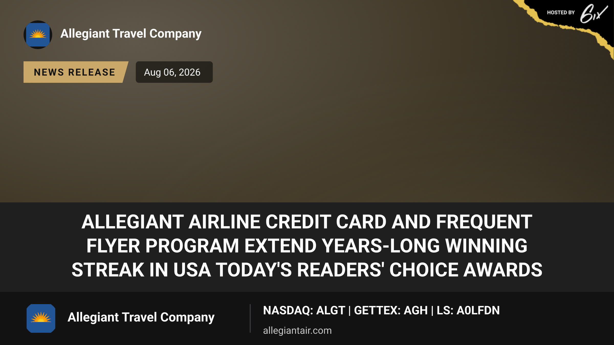 Allegiant Airline Credit Card and Frequent Flyer Program Extend Years-Long Winning Streak in USA TODAY's Readers' Choice Awards