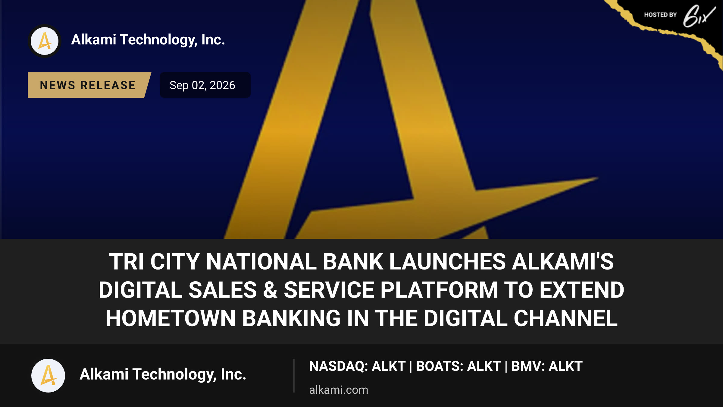 Tri City National Bank Launches Alkami's Digital Sales & Service Platform to Extend Hometown Banking in the Digital Channel