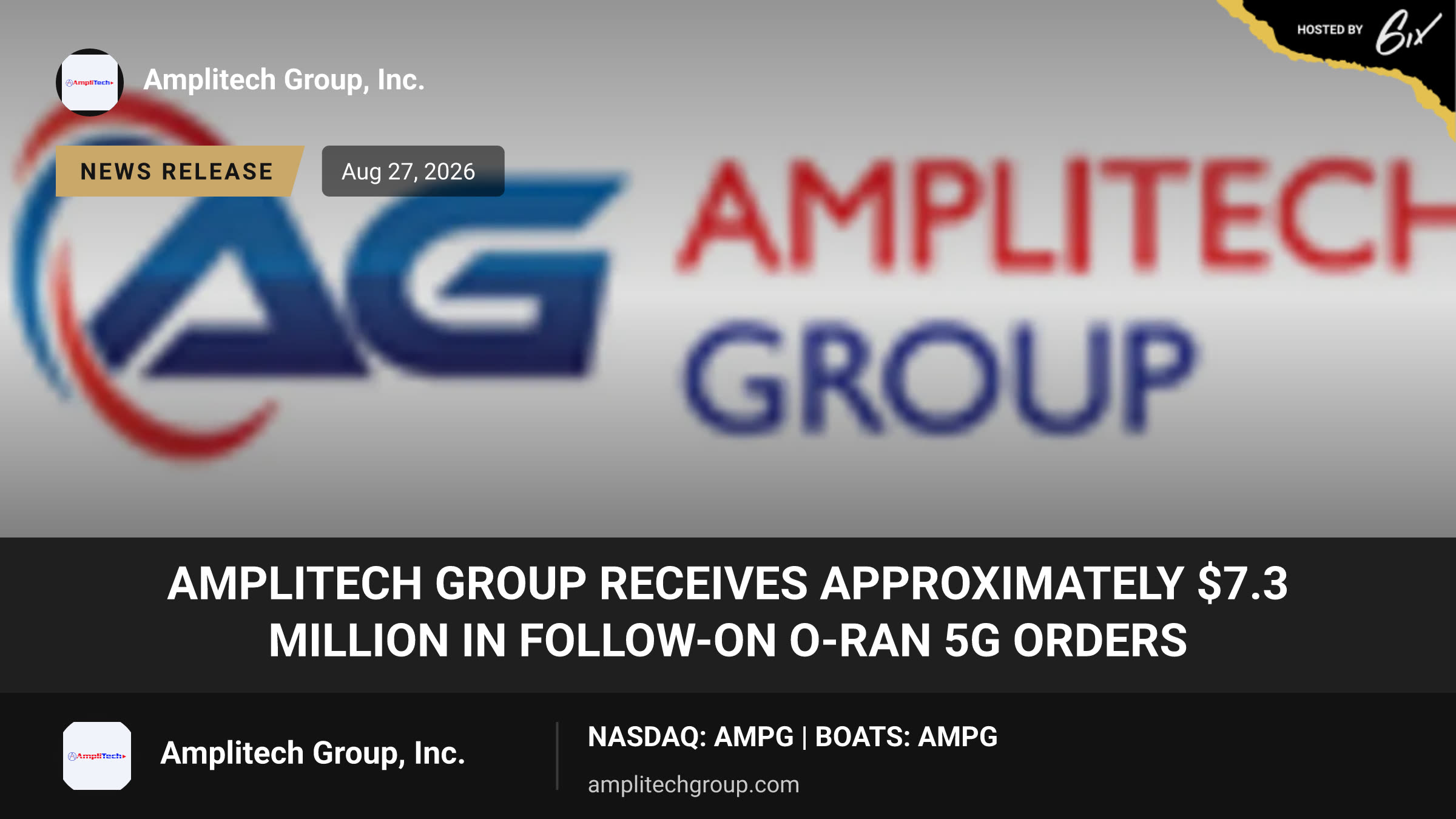 AmpliTech Group Receives Approximately $7.3 Million in Follow-On O-RAN 5G Orders