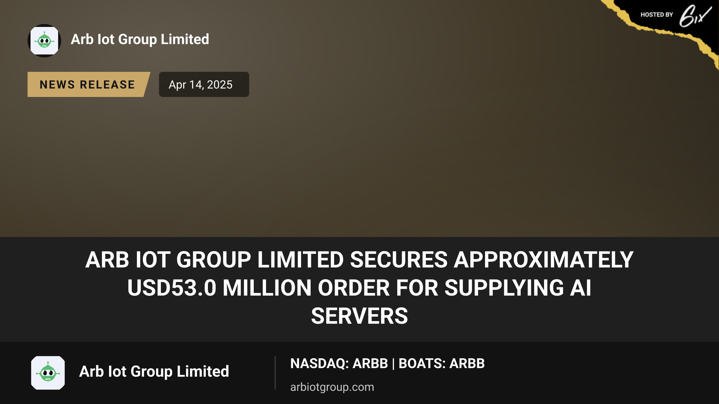 ARB IOT Group Limited Secures Approximately USD53.0 Million Order for Supplying AI Servers