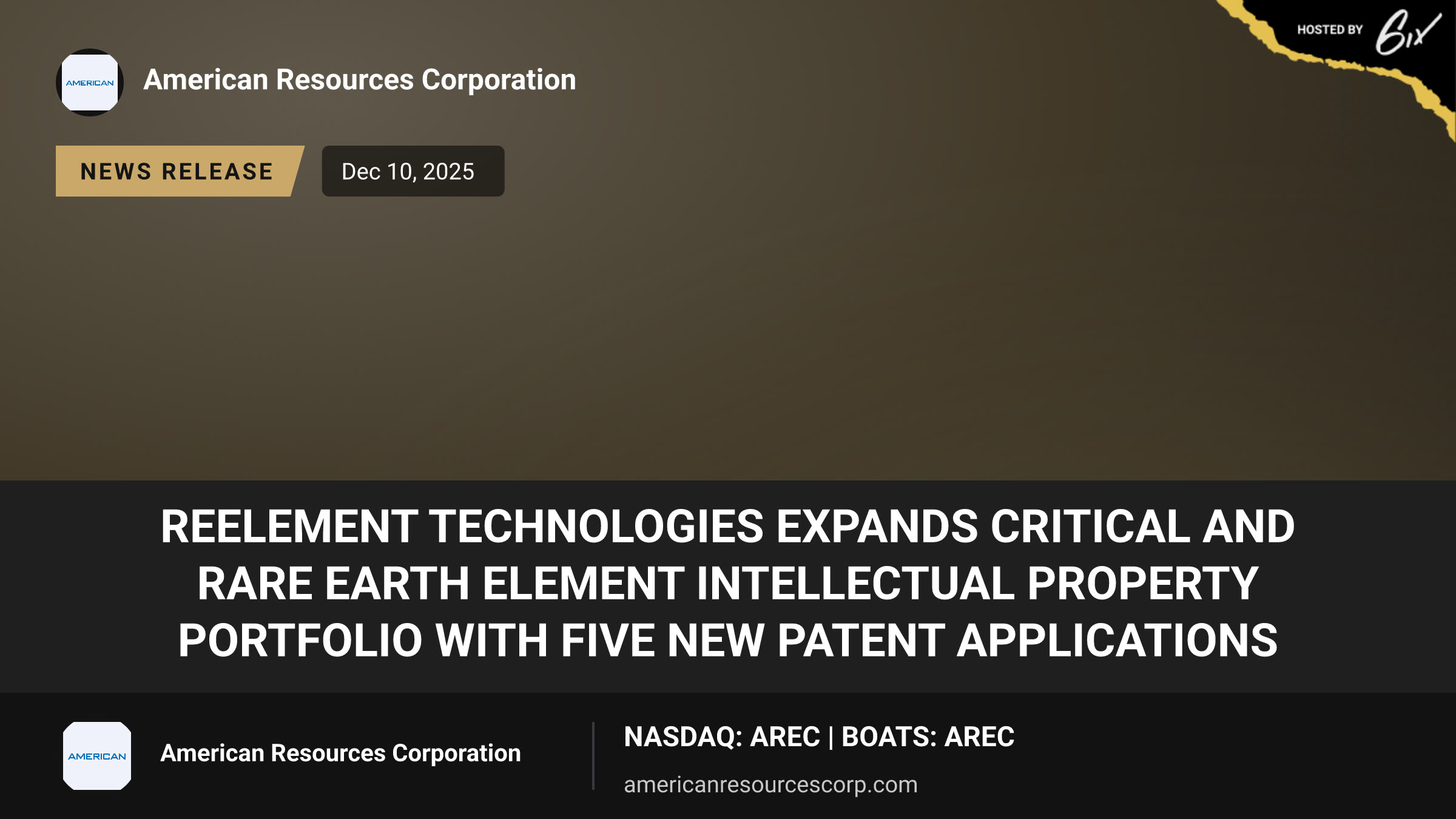 ReElement Technologies Expands Critical and Rare Earth Element Intellectual Property Portfolio with Five New Patent Applications