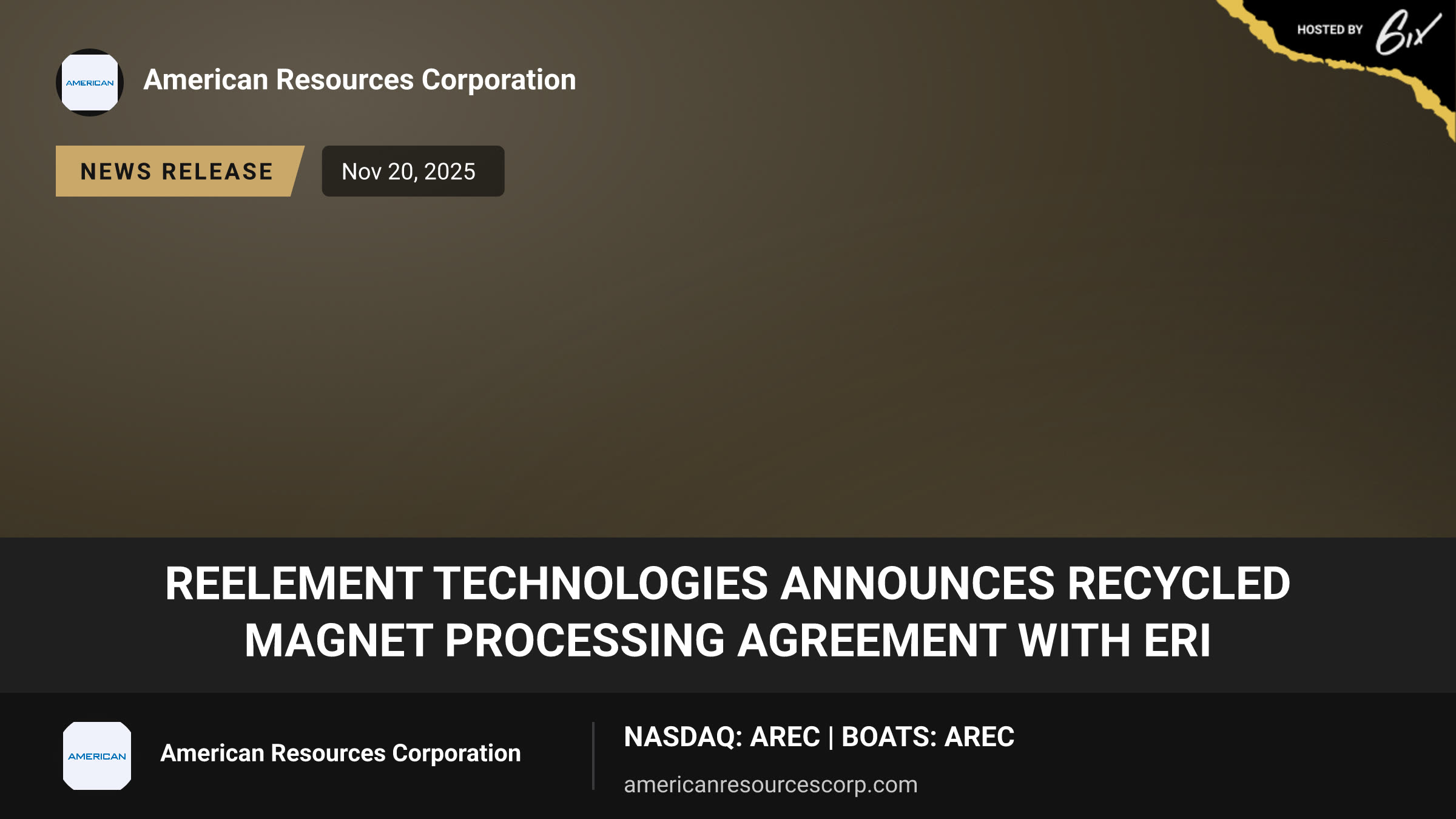 ReElement Technologies Announces Recycled Magnet Processing Agreement with ERI