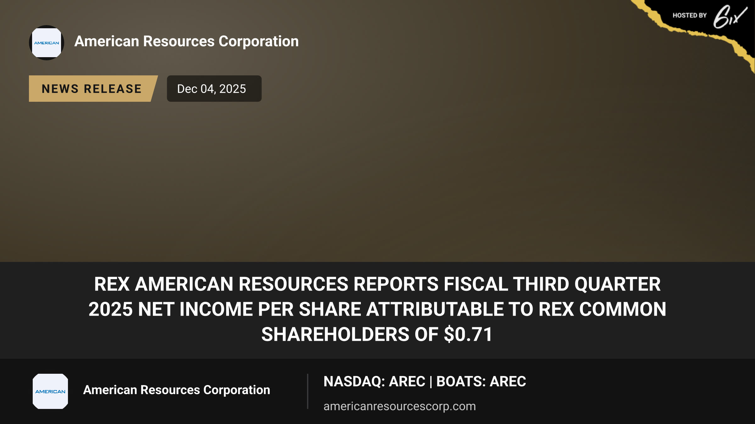 REX American Resources Reports Fiscal Third Quarter 2025 Net Income Per Share Attributable to REX Common Shareholders of $0.71