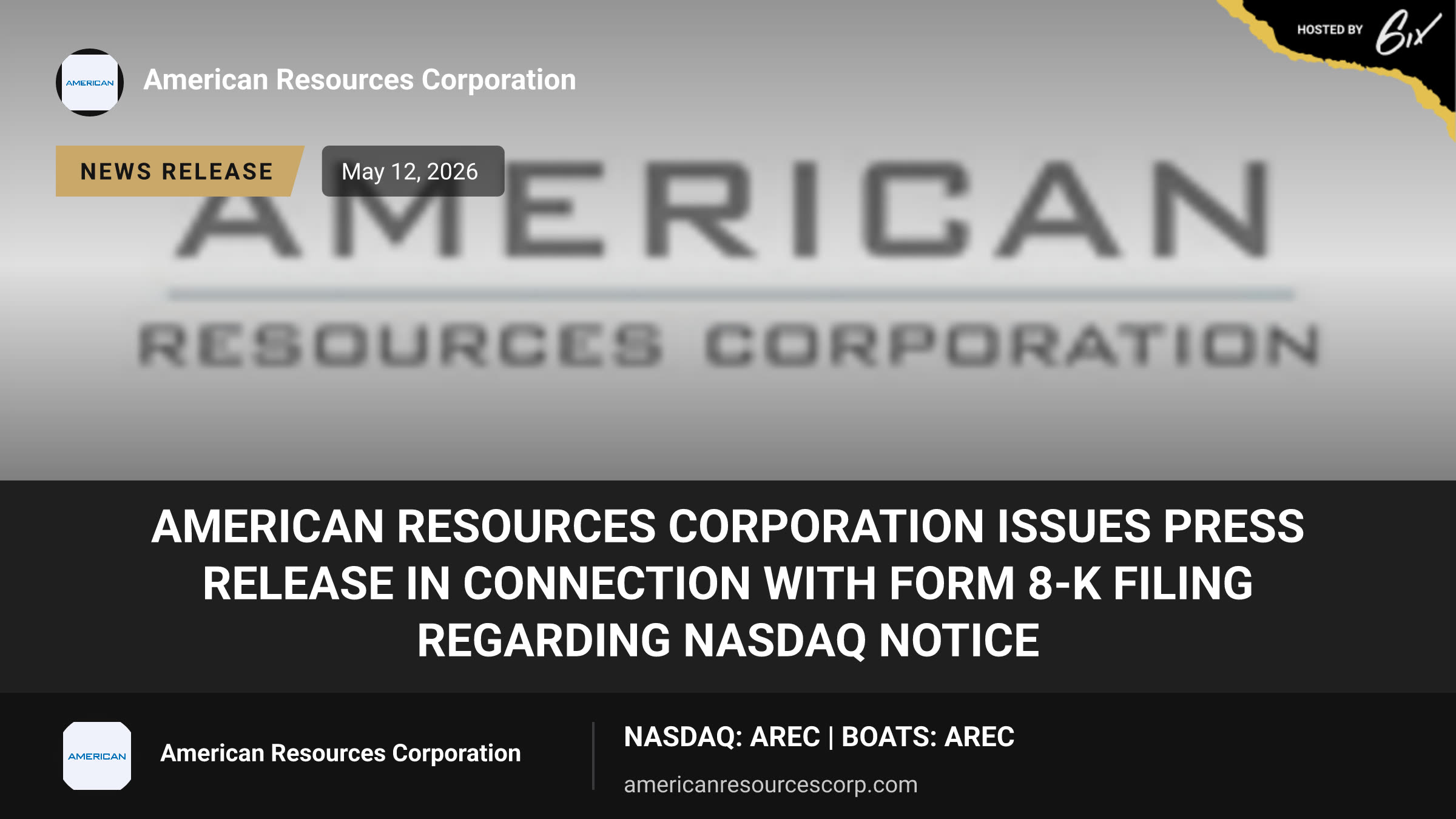 American Resources Corporation Issues Press Release in Connection with Form 8-K Filing Regarding Nasdaq Notice