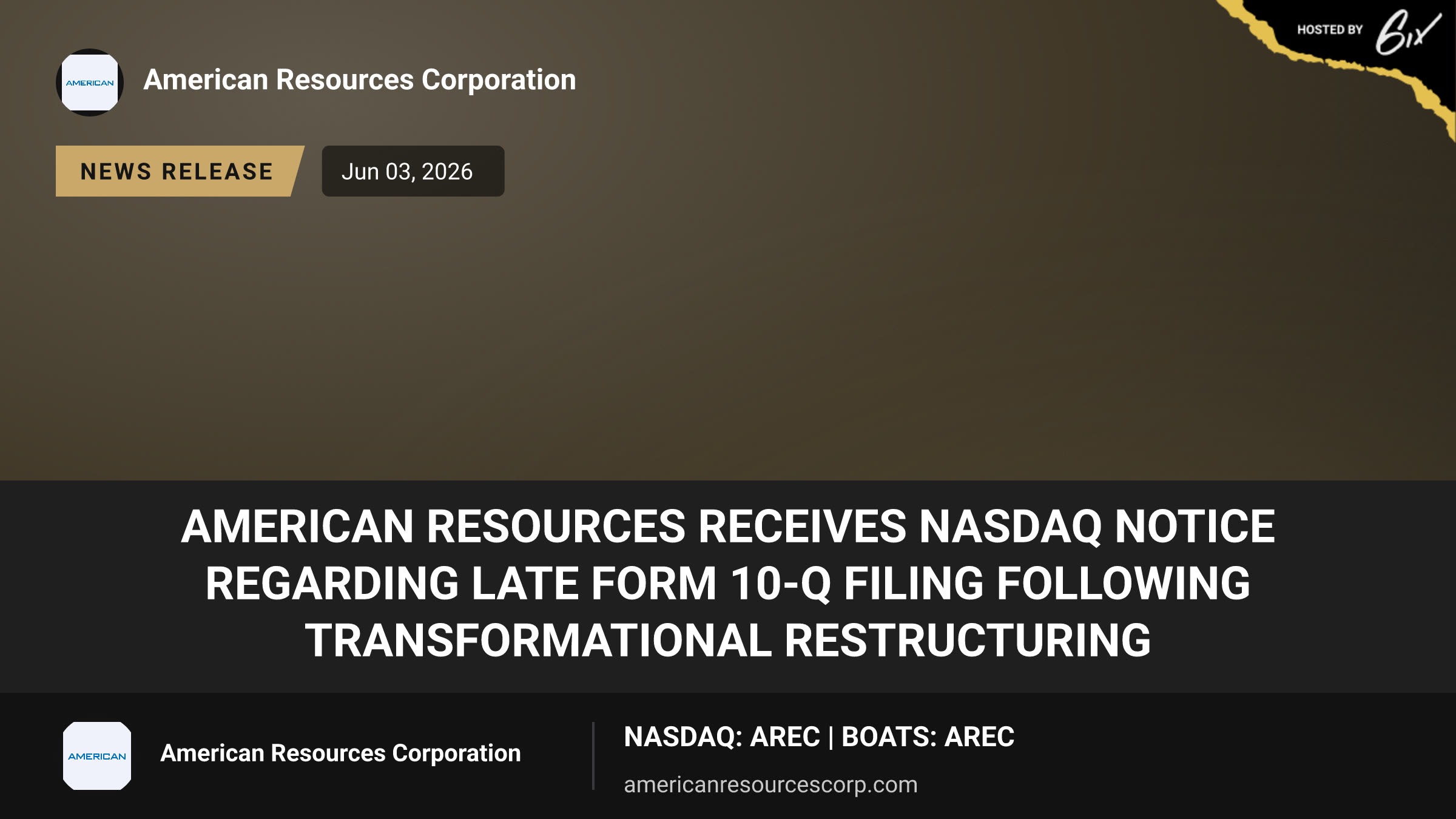 American Resources Receives Nasdaq Notice Regarding Late Form 10-Q Filing Following Transformational Restructuring