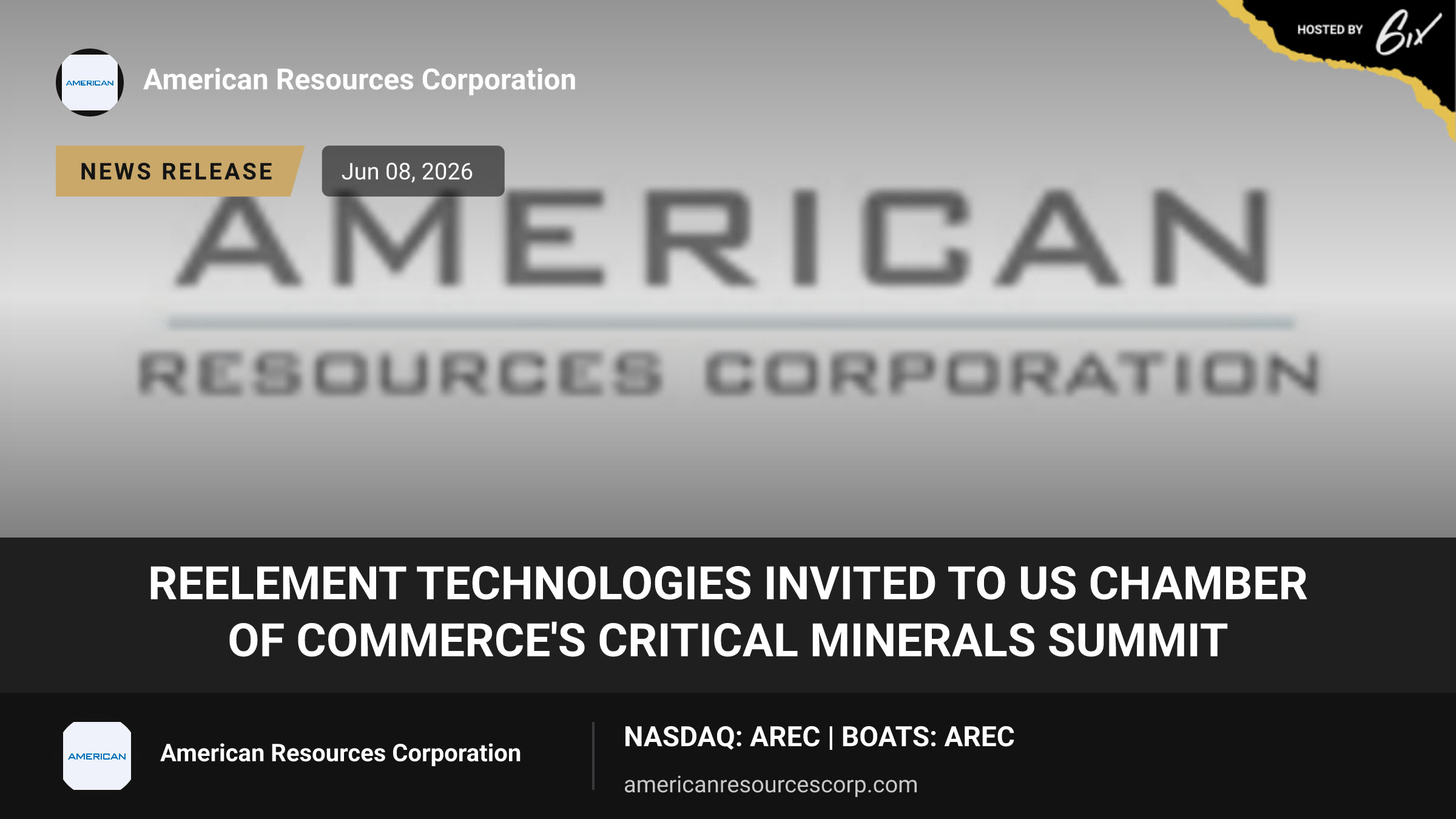 ReElement Technologies Invited to US Chamber of Commerce's Critical Minerals Summit