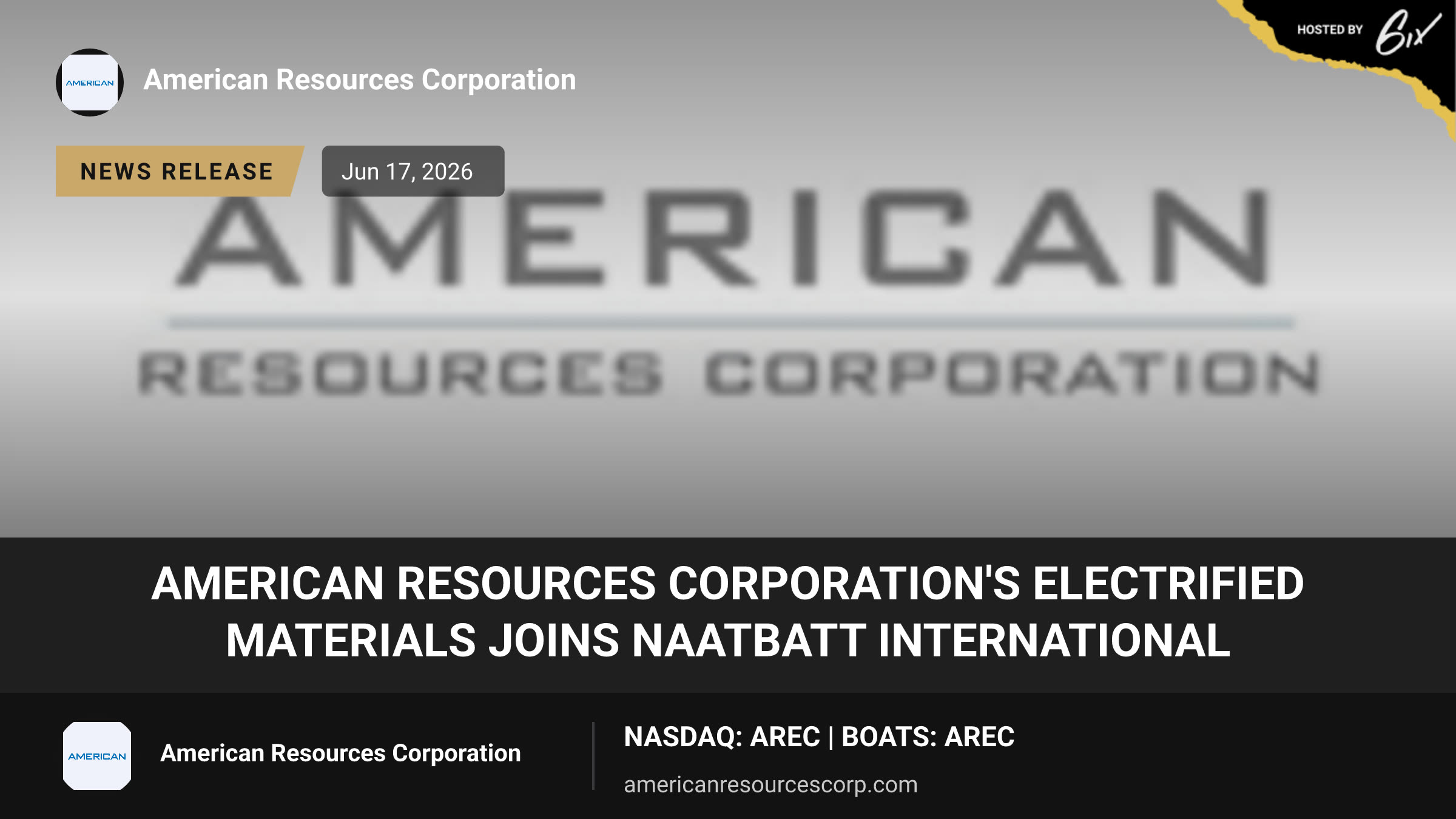 American Resources Corporation's Electrified Materials Joins NAATBatt International
