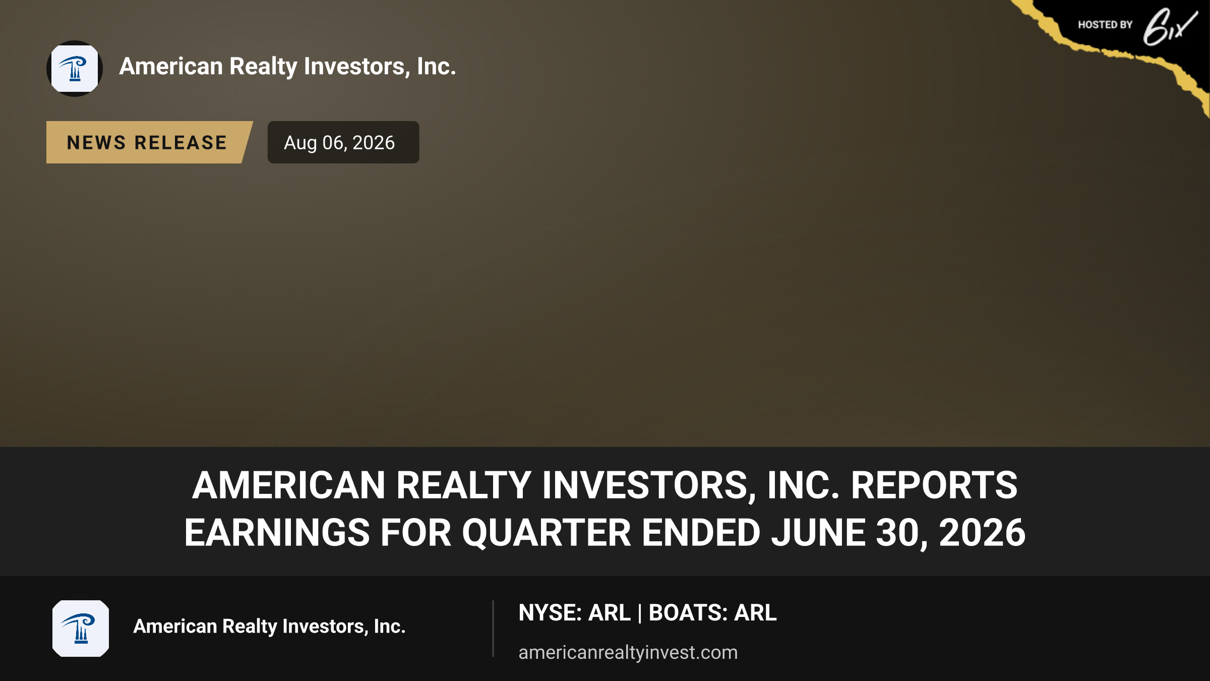 American Realty Investors, Inc. reports Earnings for Quarter Ended June 30, 2026