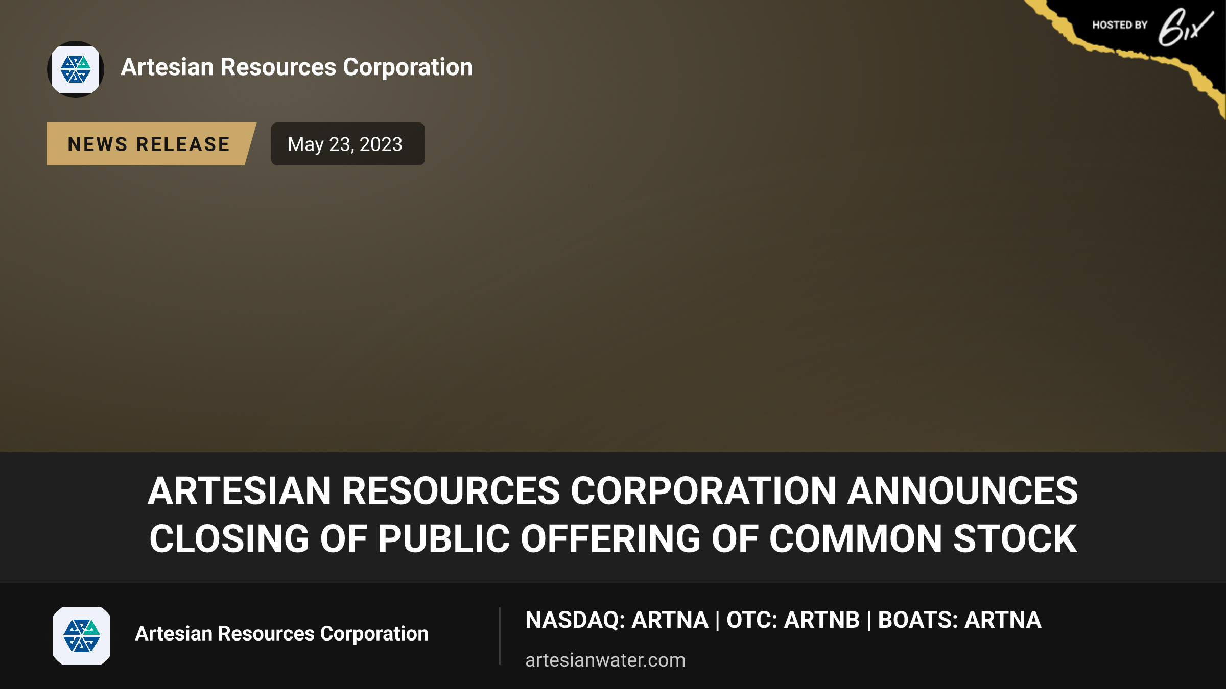 Artesian Resources Corporation Announces Closing of Public Offering of Common Stock