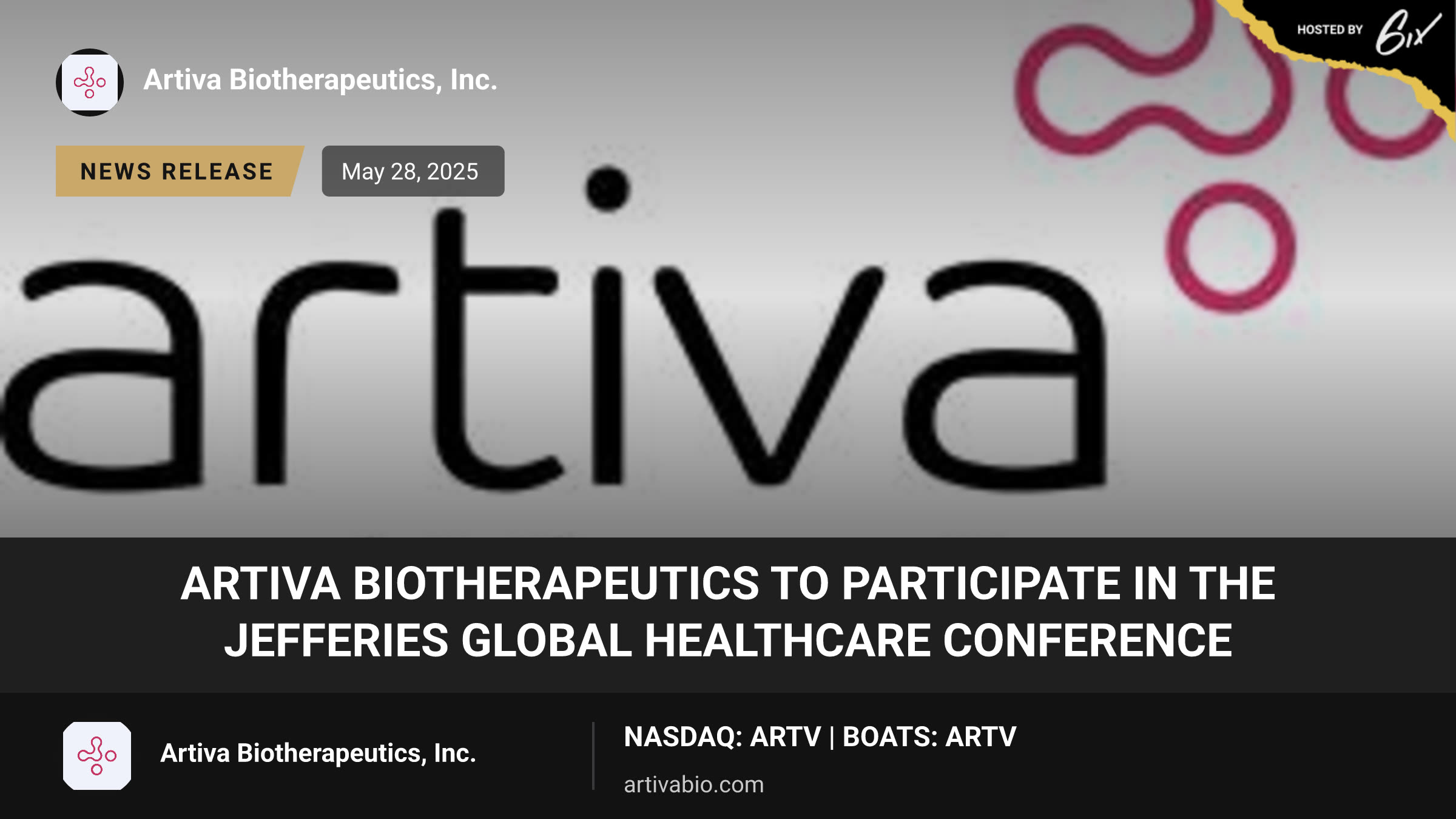 Artiva Biotherapeutics to Participate in the Jefferies Global Healthcare Conference