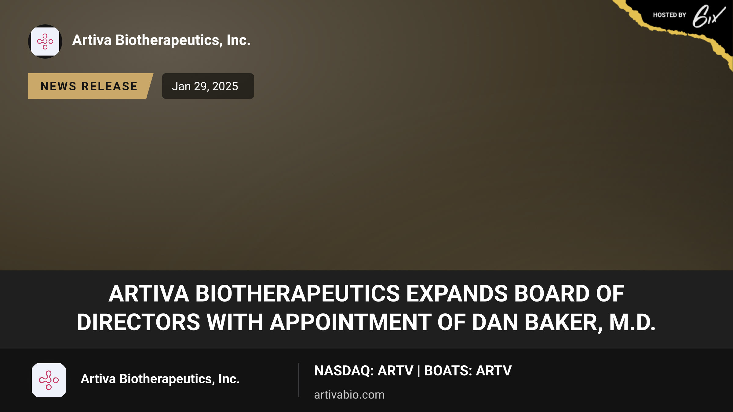 Artiva Biotherapeutics Expands Board of Directors with Appointment of Dan Baker, M.D.