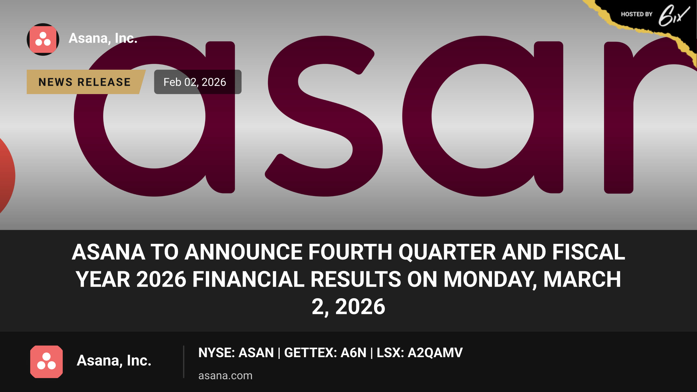 Asana to Announce Fourth Quarter and Fiscal Year 2026 Financial Results on Monday, March 2, 2026