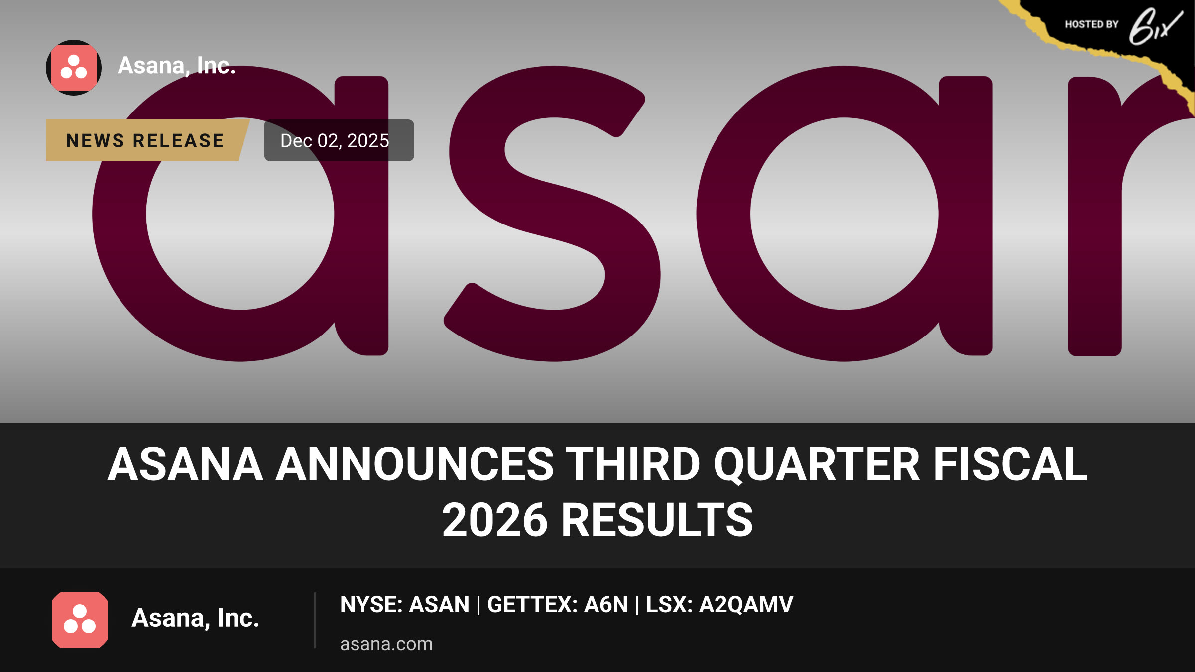 Asana Announces Third Quarter Fiscal 2026 Results