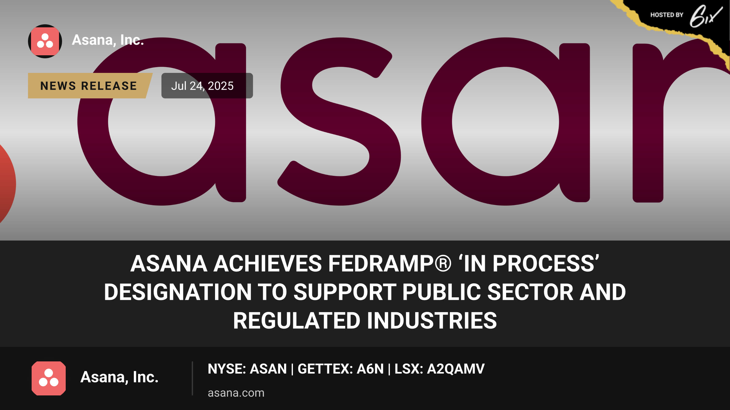 Asana Achieves FedRAMP® ‘In Process’ Designation to Support Public Sector and Regulated Industries