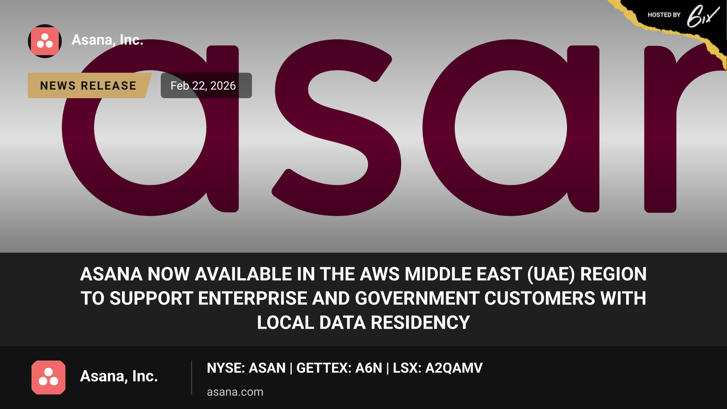 Asana Now Available in the AWS Middle East (UAE) Region to Support Enterprise and Government Customers with Local Data Residency