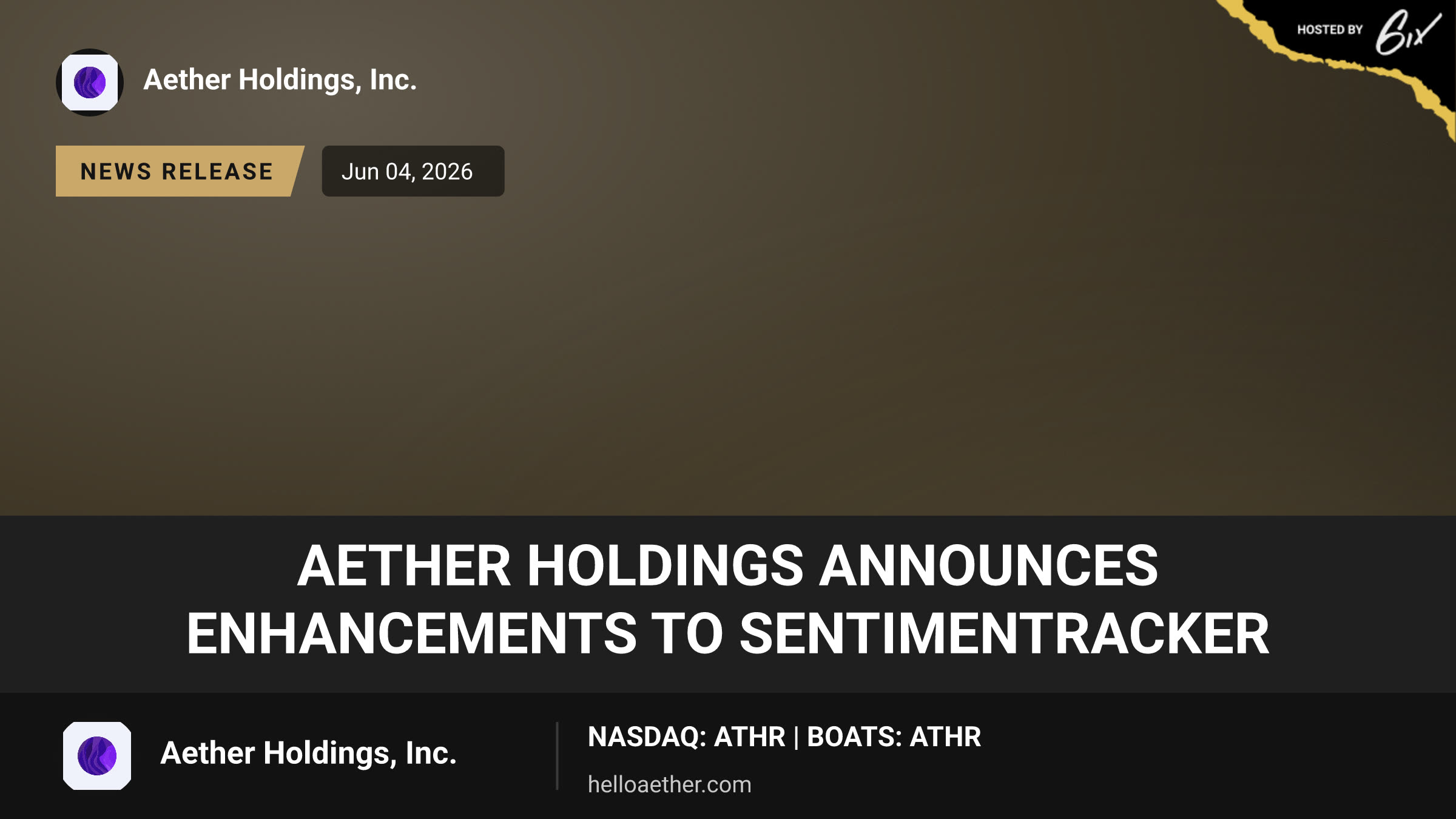 Aether Holdings Announces Enhancements to SentimenTracker