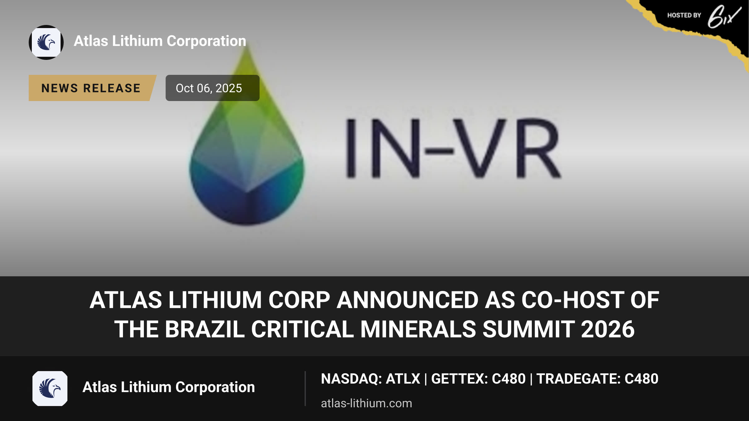 Atlas Lithium Corp Announced as Co-Host of the Brazil Critical Minerals Summit 2026