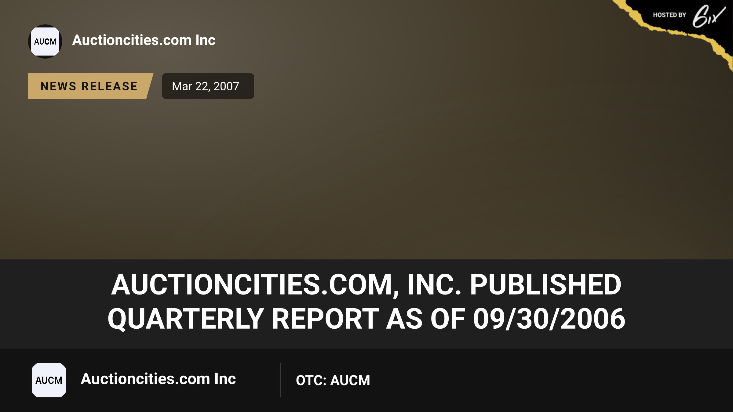 AuctionCities.com, Inc. published Quarterly Report as of 09/30/2006