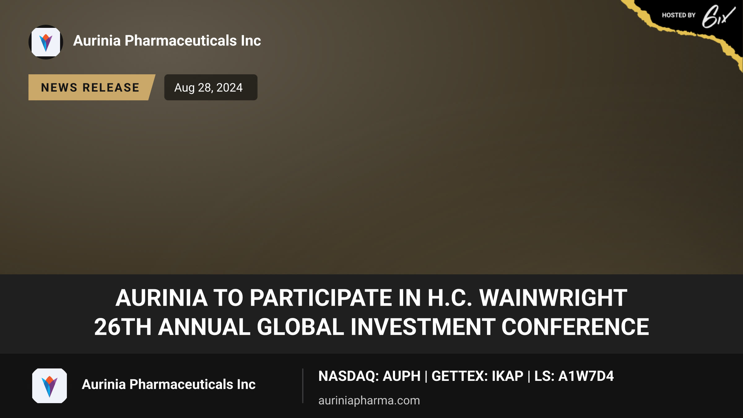 Aurinia to Participate in H.C. Wainwright 26th Annual Global Investment Conference
