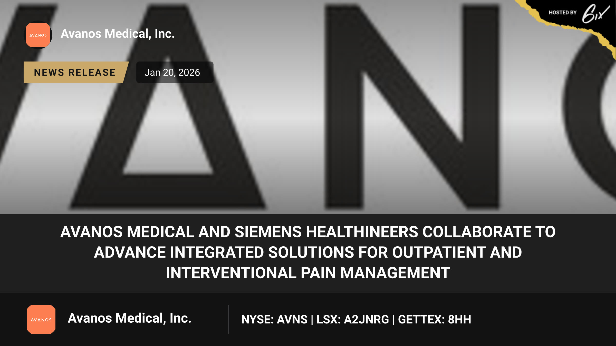 Avanos Medical and Siemens Healthineers Collaborate to Advance Integrated Solutions for Outpatient and Interventional Pain Management
