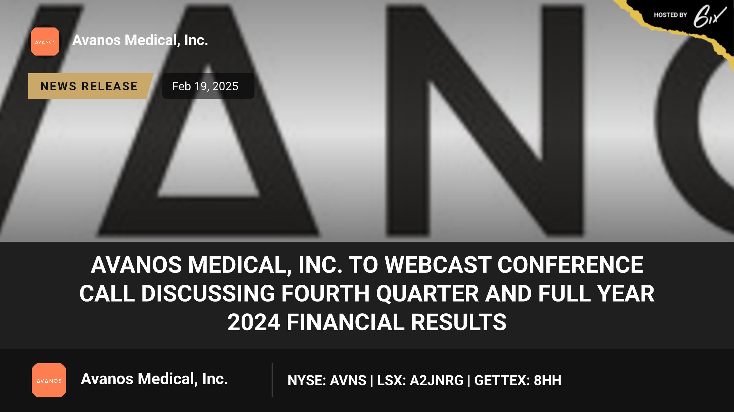 Avanos Medical, Inc. to Webcast Conference Call Discussing Fourth Quarter and Full Year 2024 Financial Results
