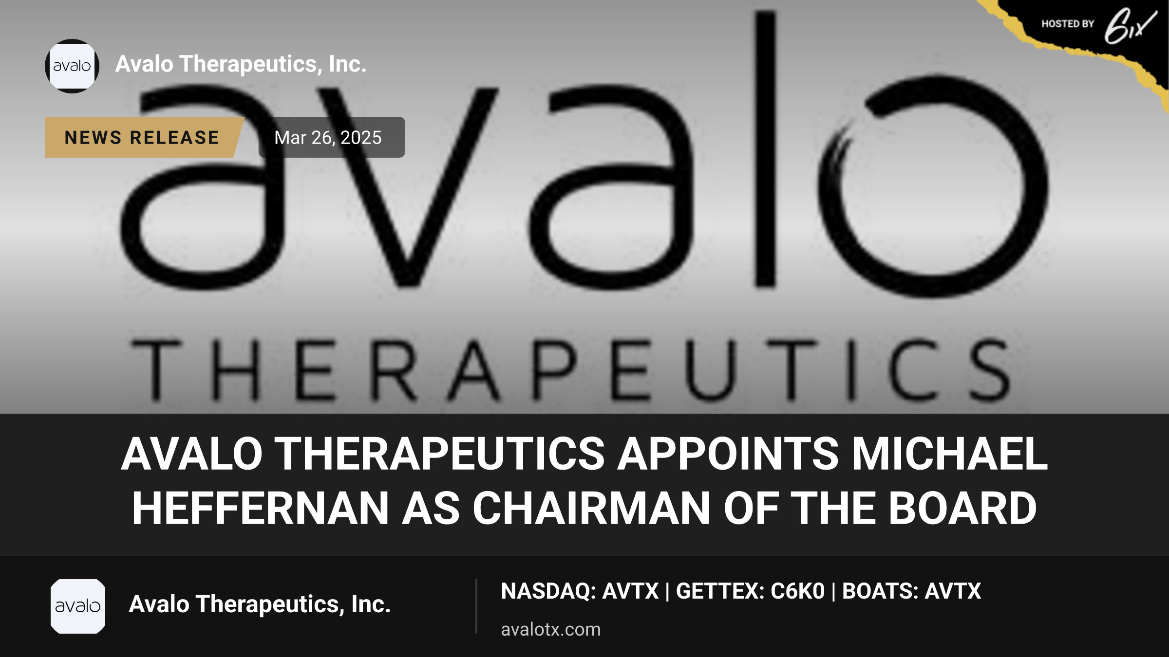 Avalo Therapeutics Appoints Michael Heffernan as Chairman of the Board