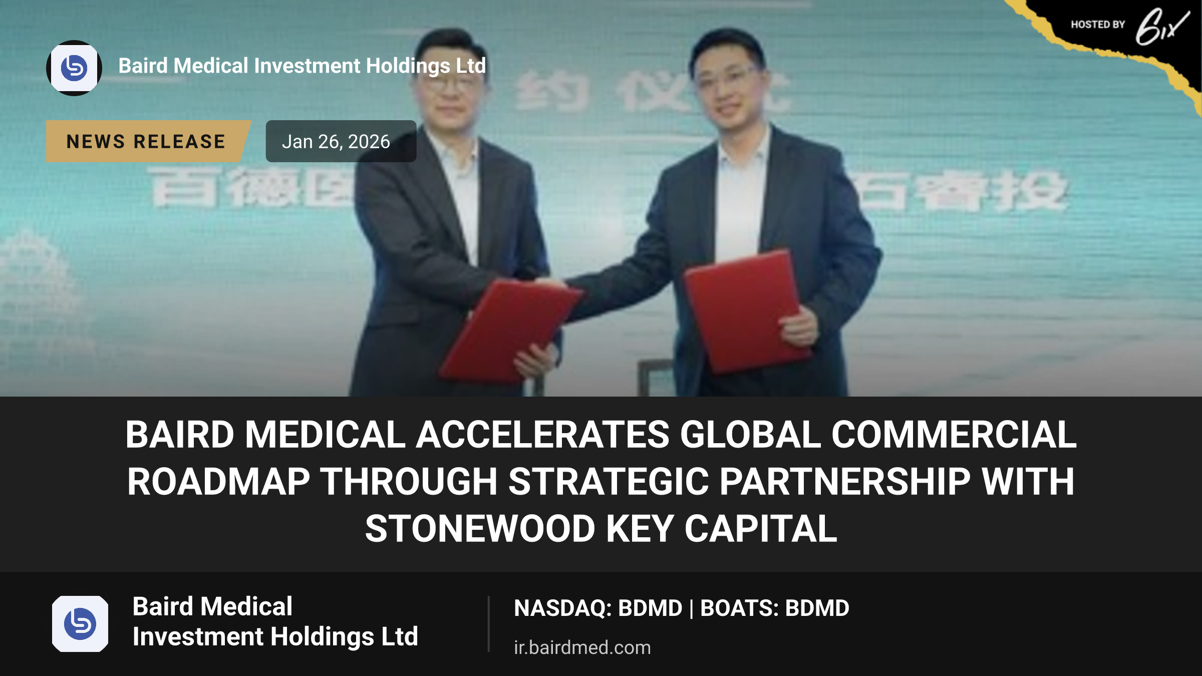 Baird Medical Accelerates Global Commercial Roadmap through Strategic Partnership with Stonewood Key Capital