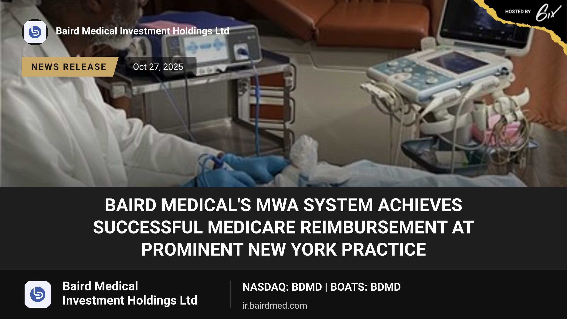 Baird Medical's MWA System Achieves Successful Medicare Reimbursement at Prominent New York Practice