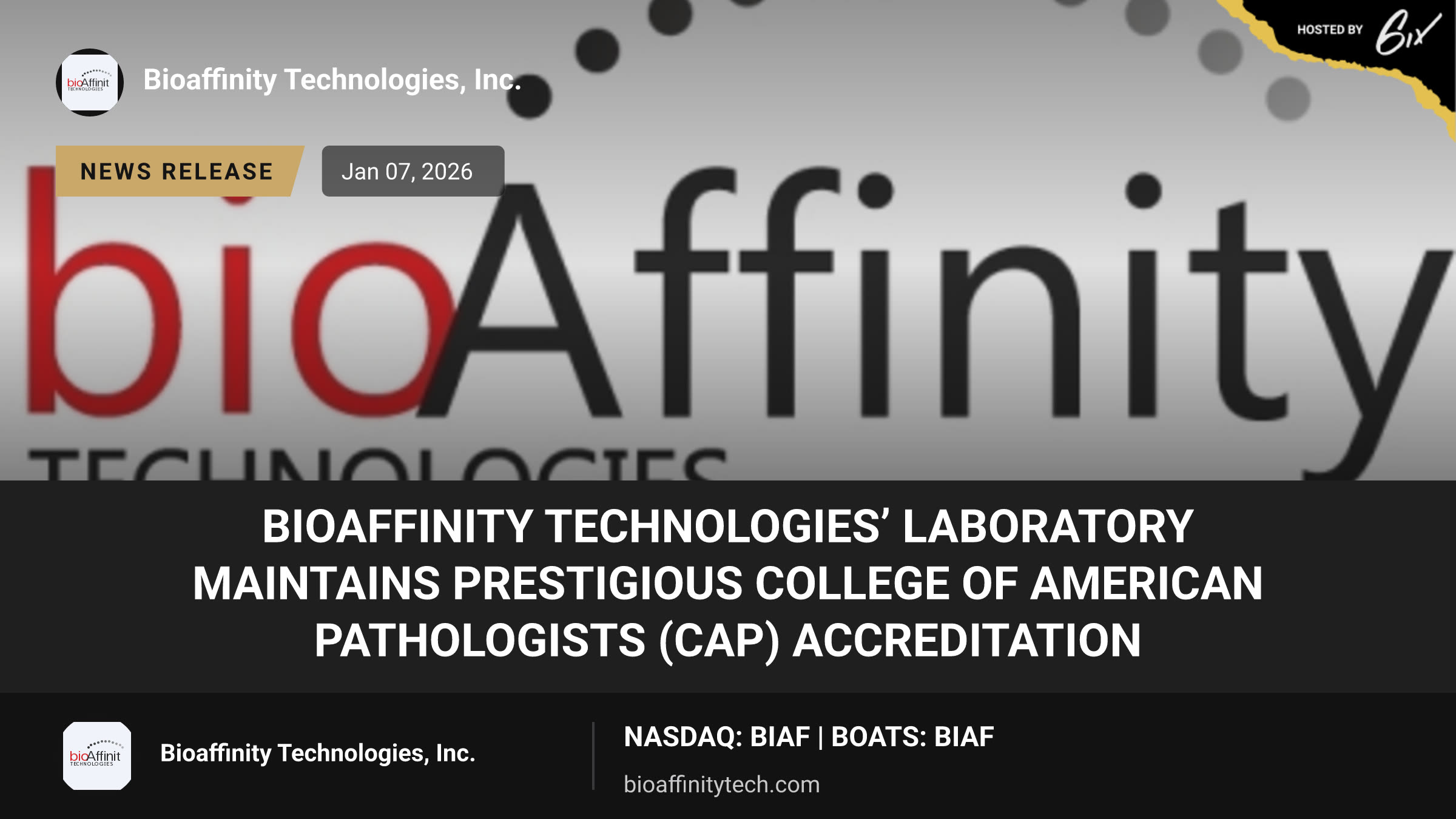 bioAffinity Technologies’ Laboratory Maintains Prestigious College of American Pathologists (CAP) Accreditation