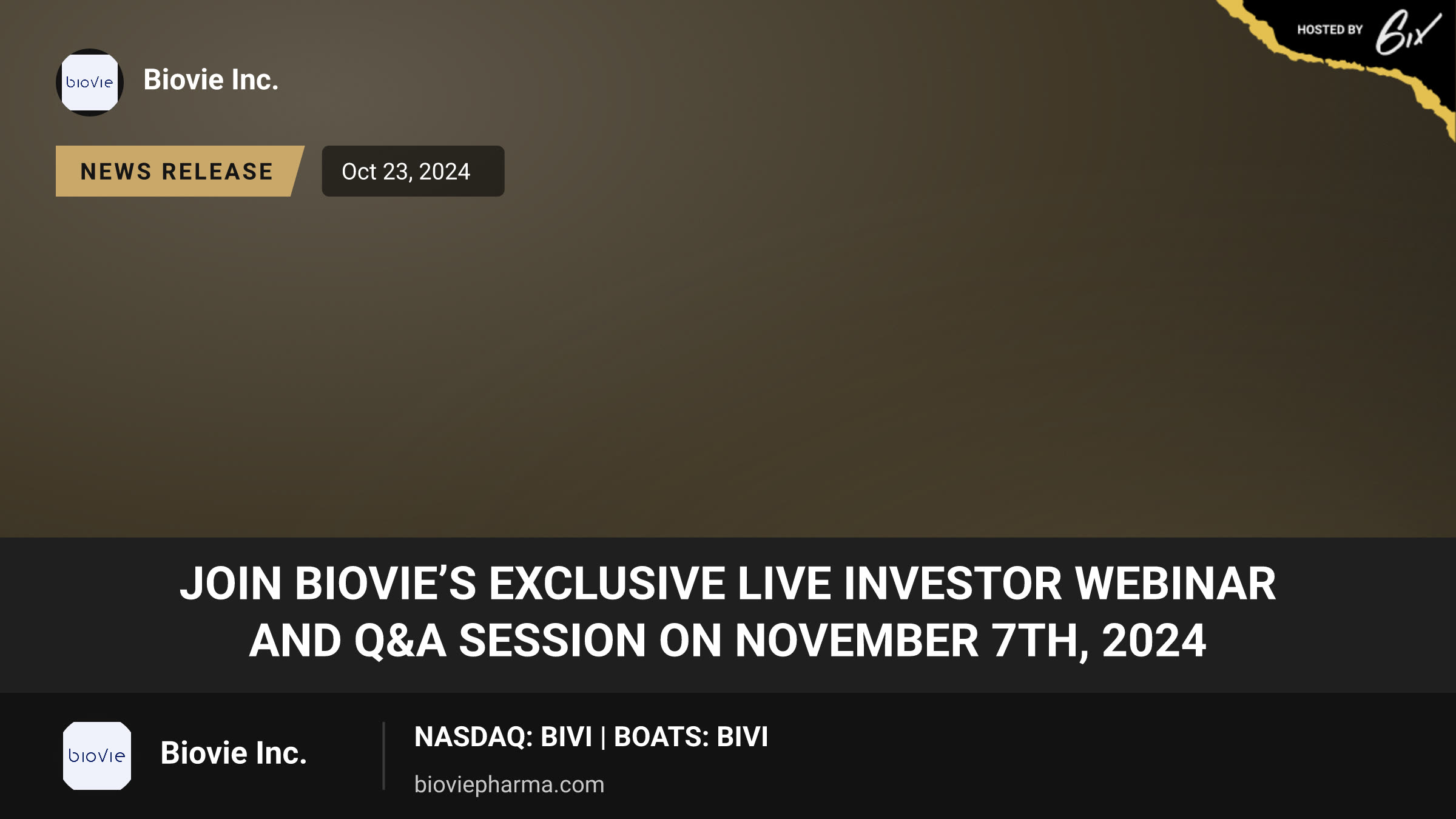 Join BioVie’s Exclusive Live Investor Webinar and Q&A Session on November 7th, 2024