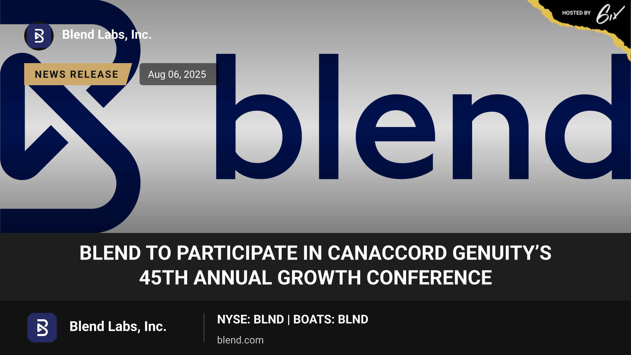 Blend to Participate in Canaccord Genuity’s 45th Annual Growth Conference