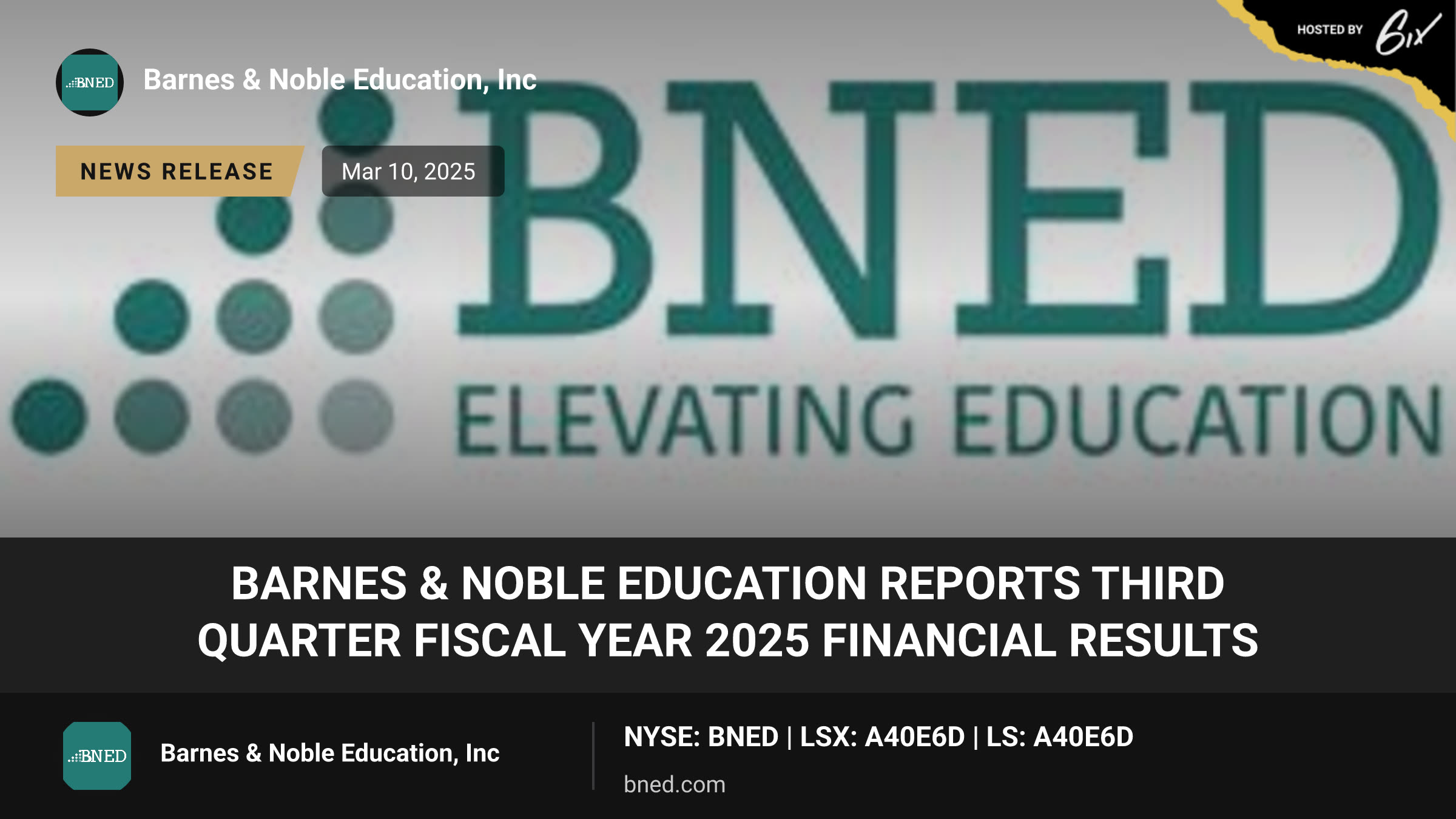 Barnes & Noble Education Reports Third Quarter Fiscal Year 2025 Financial Results