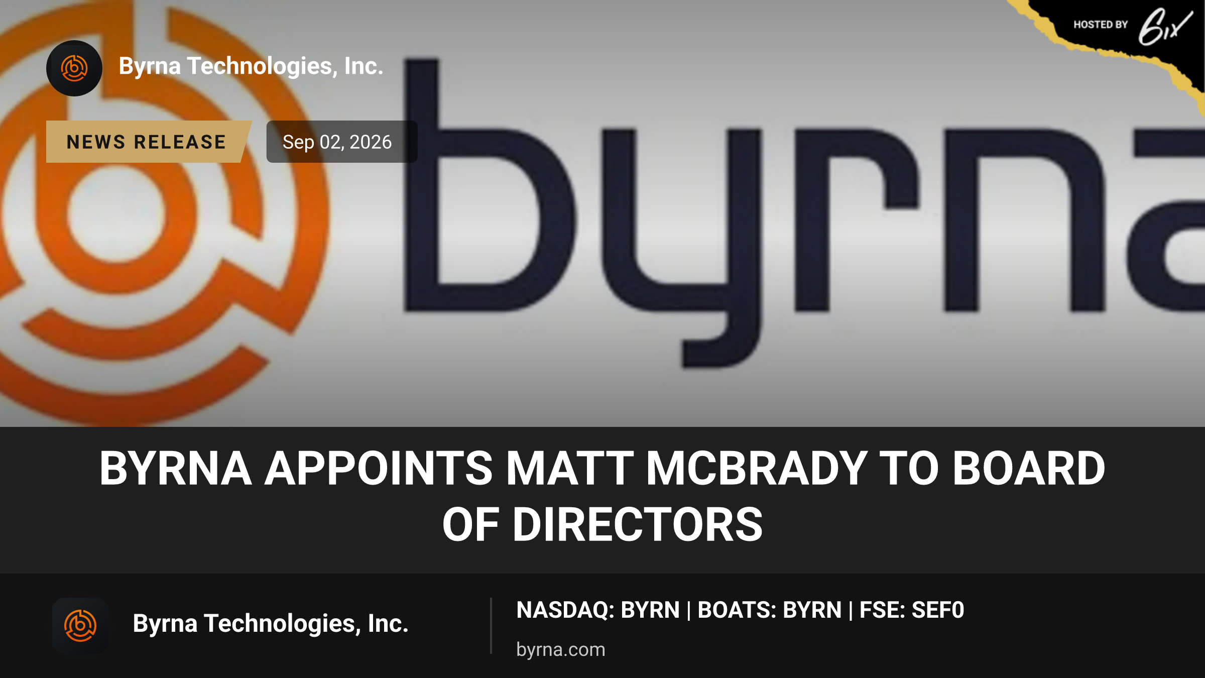 Byrna Appoints Matt McBrady to Board of Directors