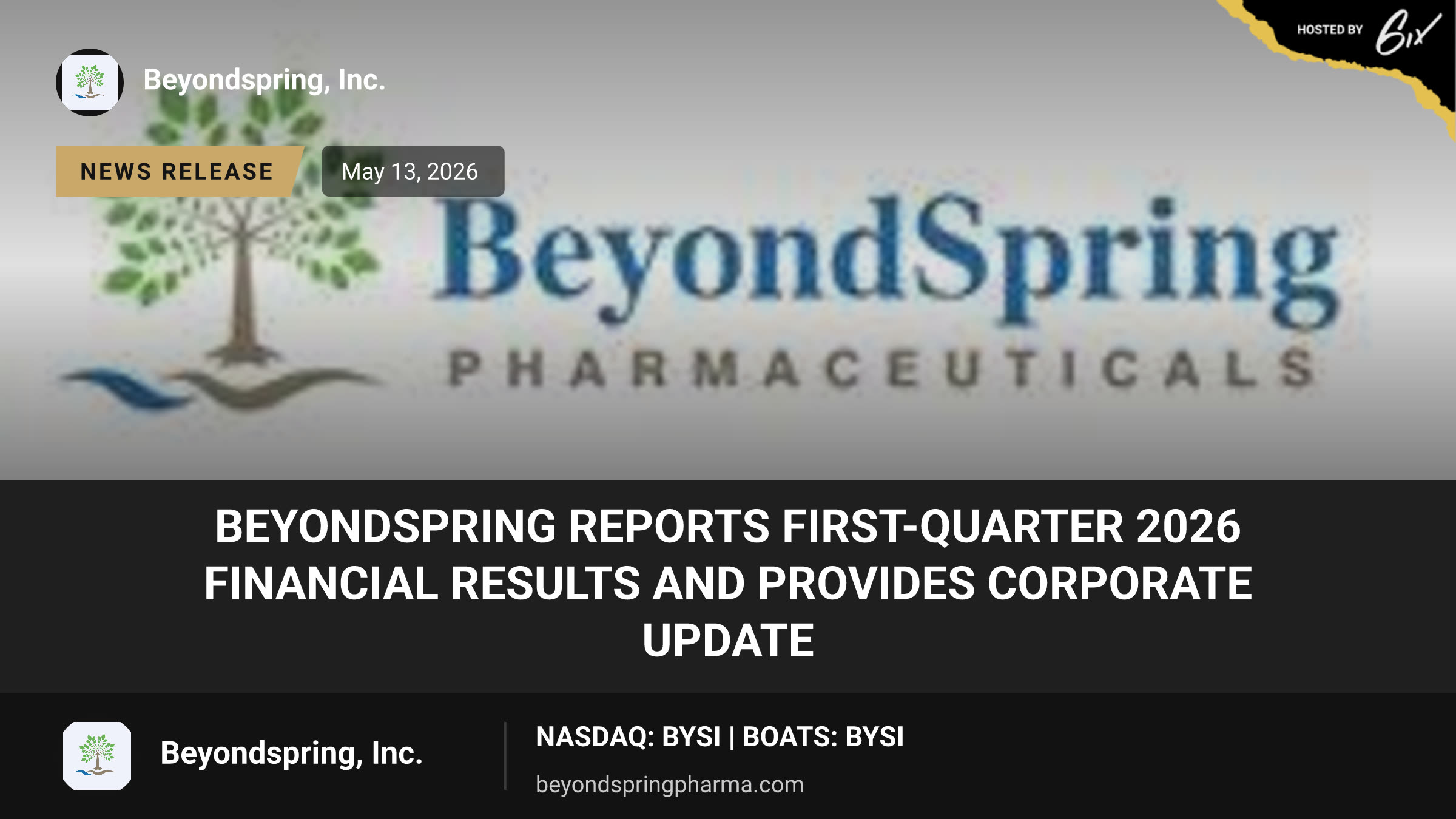 BeyondSpring Reports First-Quarter 2026 Financial Results and Provides Corporate Update