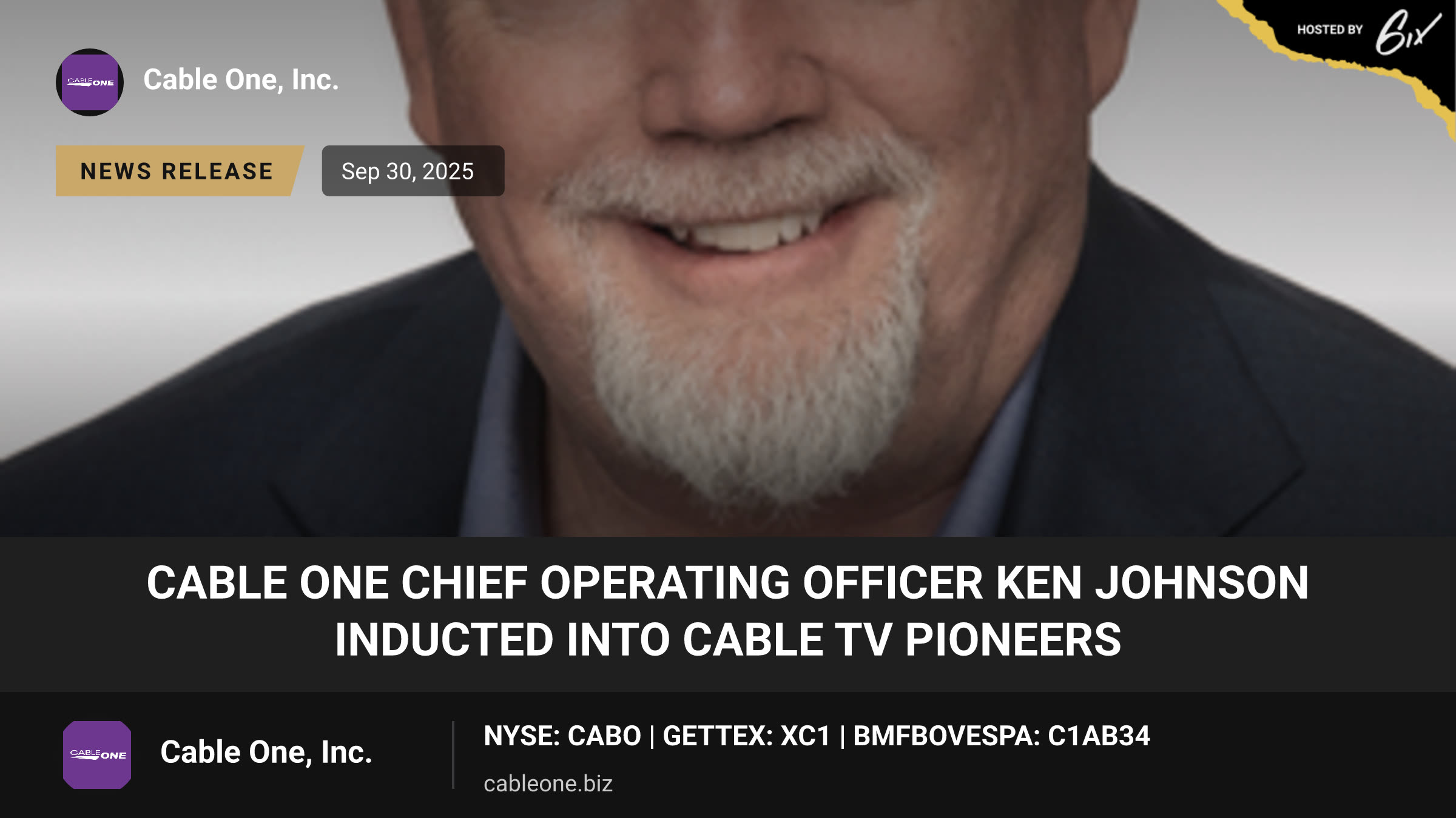 Cable One Chief Operating Officer Ken Johnson Inducted into Cable TV Pioneers